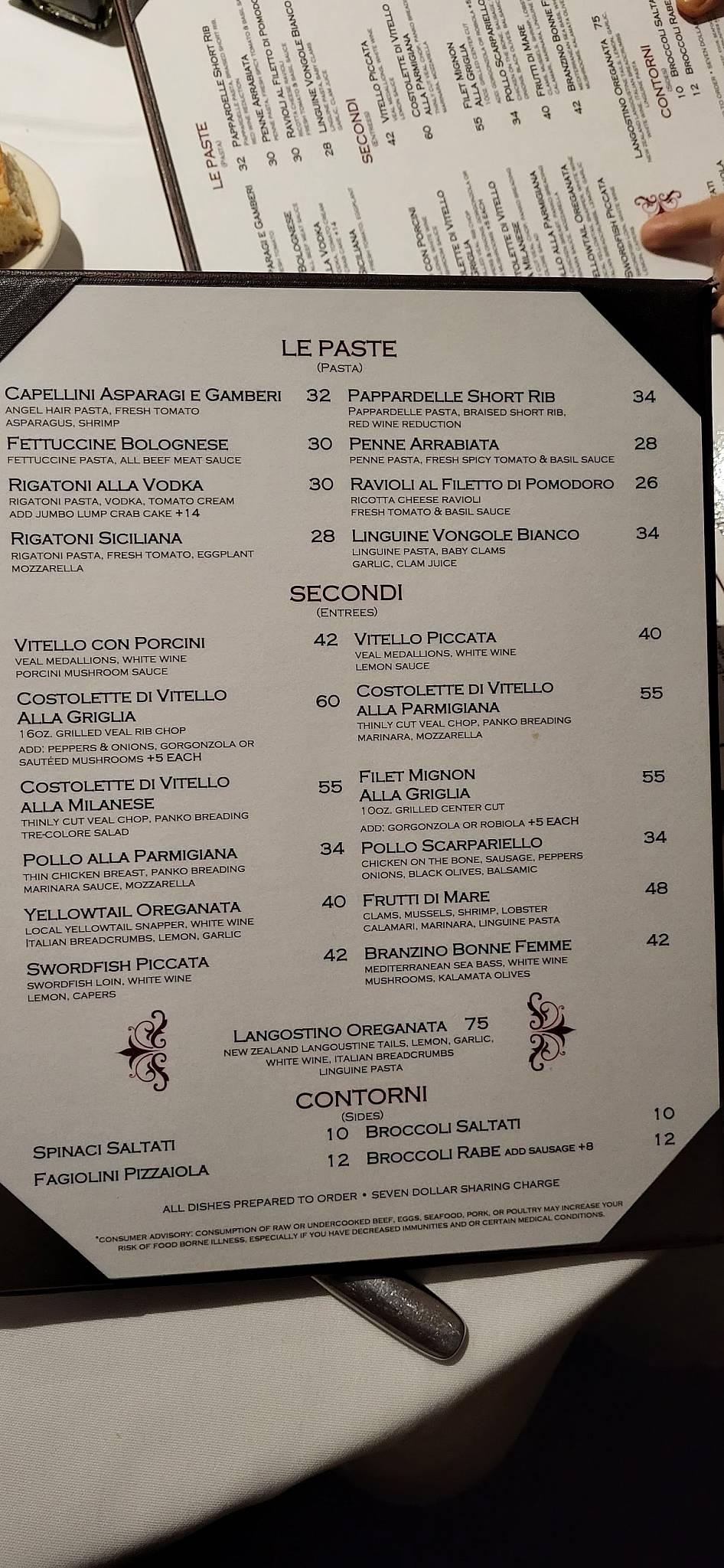 Menu at Trattoria Romana restaurant, Boca Raton