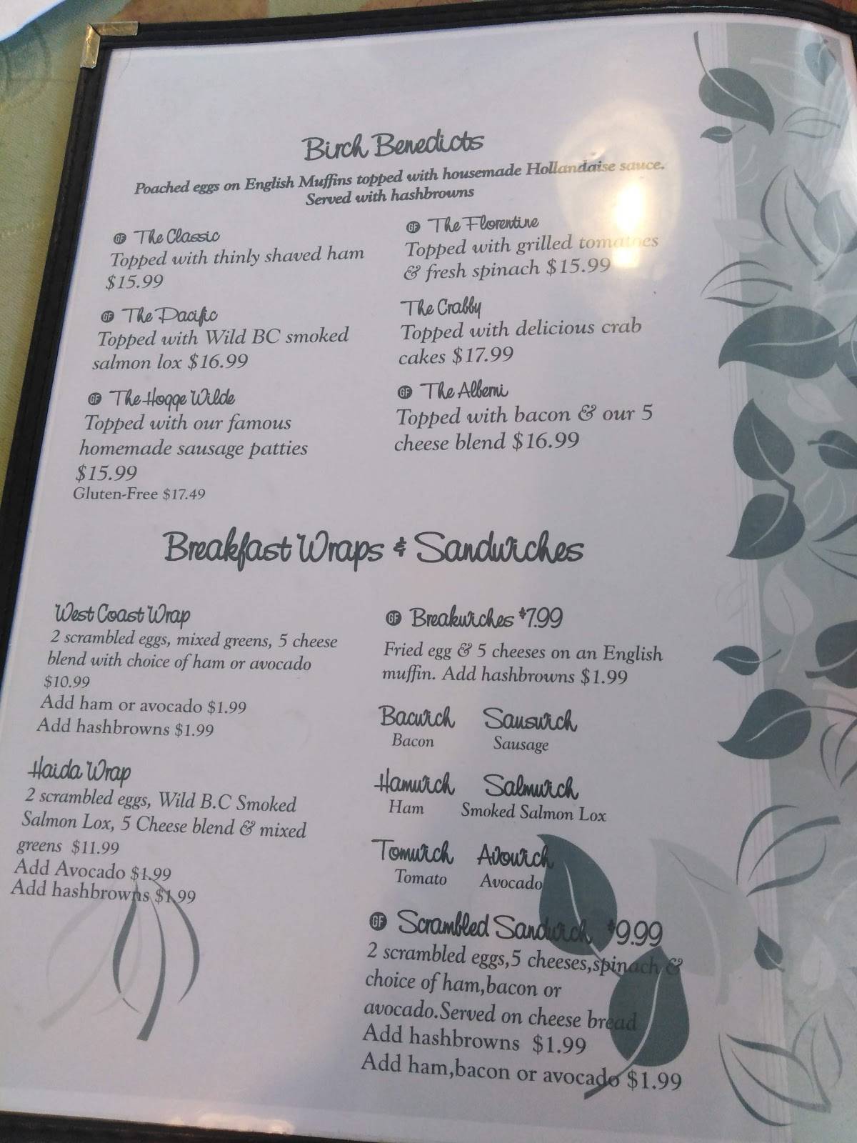 Menu at Trees Restaurant & Bakery, Parksville