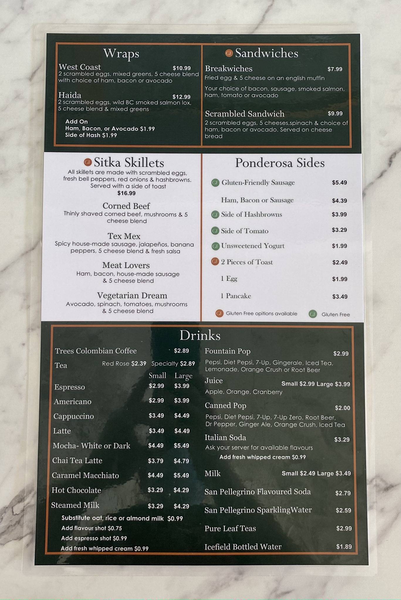 Menu at Trees Restaurant & Bakery, Parksville