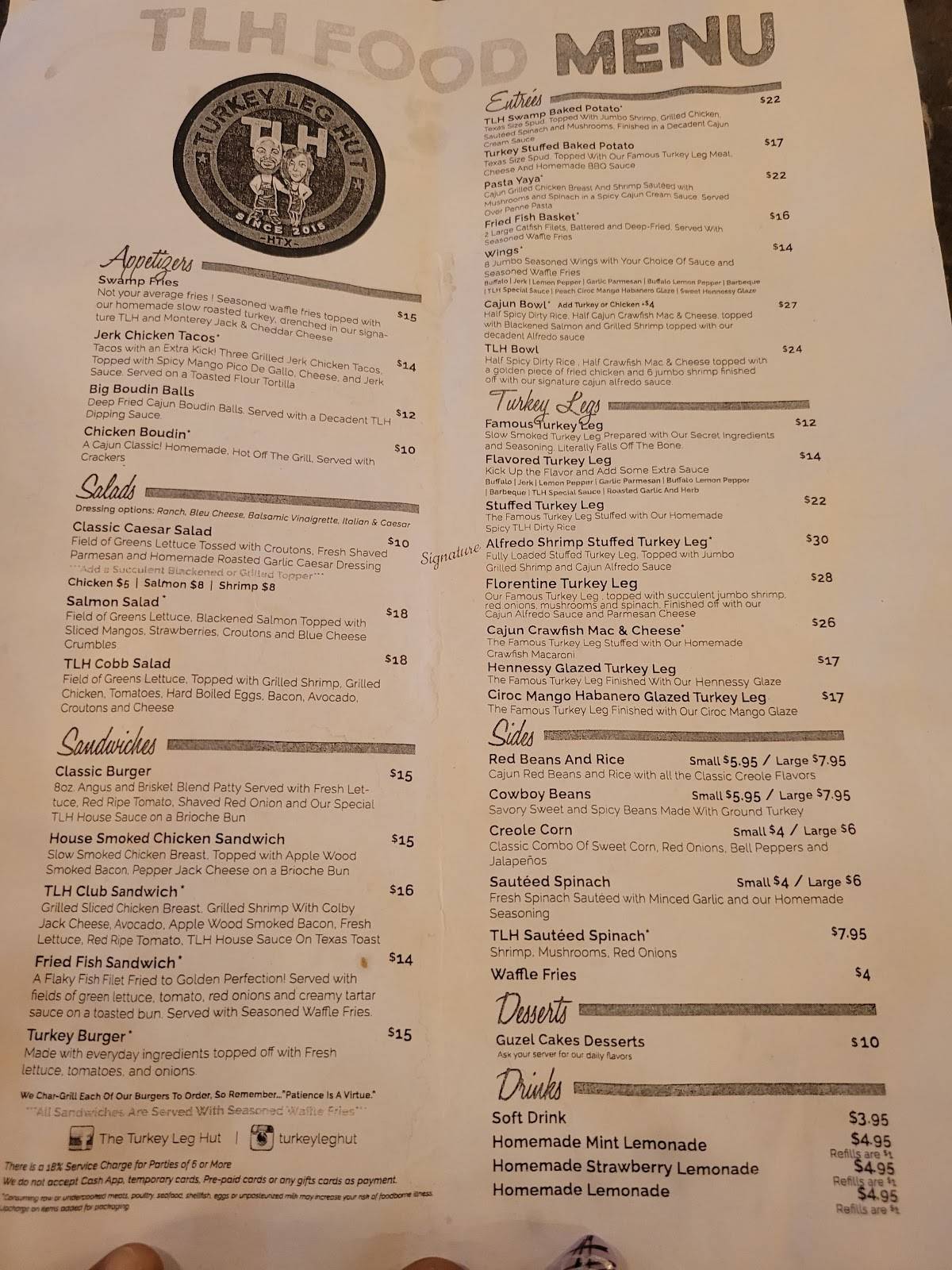 Menu at Turkey Leg Hut restaurant, Houston, Almeda Rd suite A/B