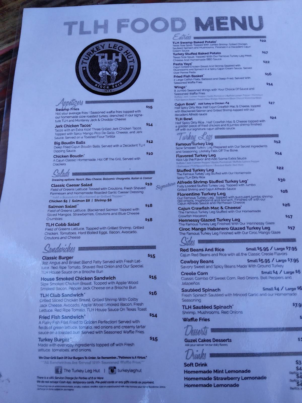 Menu at Turkey Leg Hut restaurant, Houston, Almeda Rd suite A/B