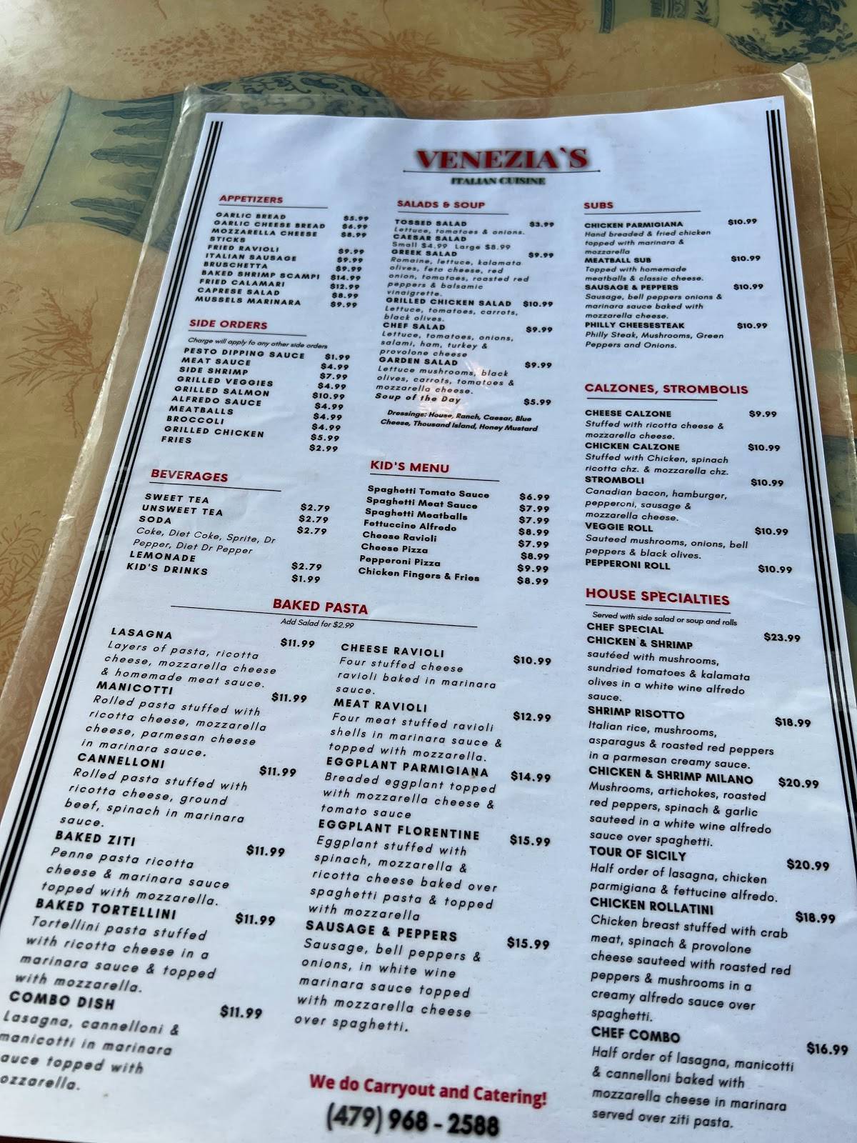 Menu at Venezia's Pizza & Pasta restaurant, Russellville