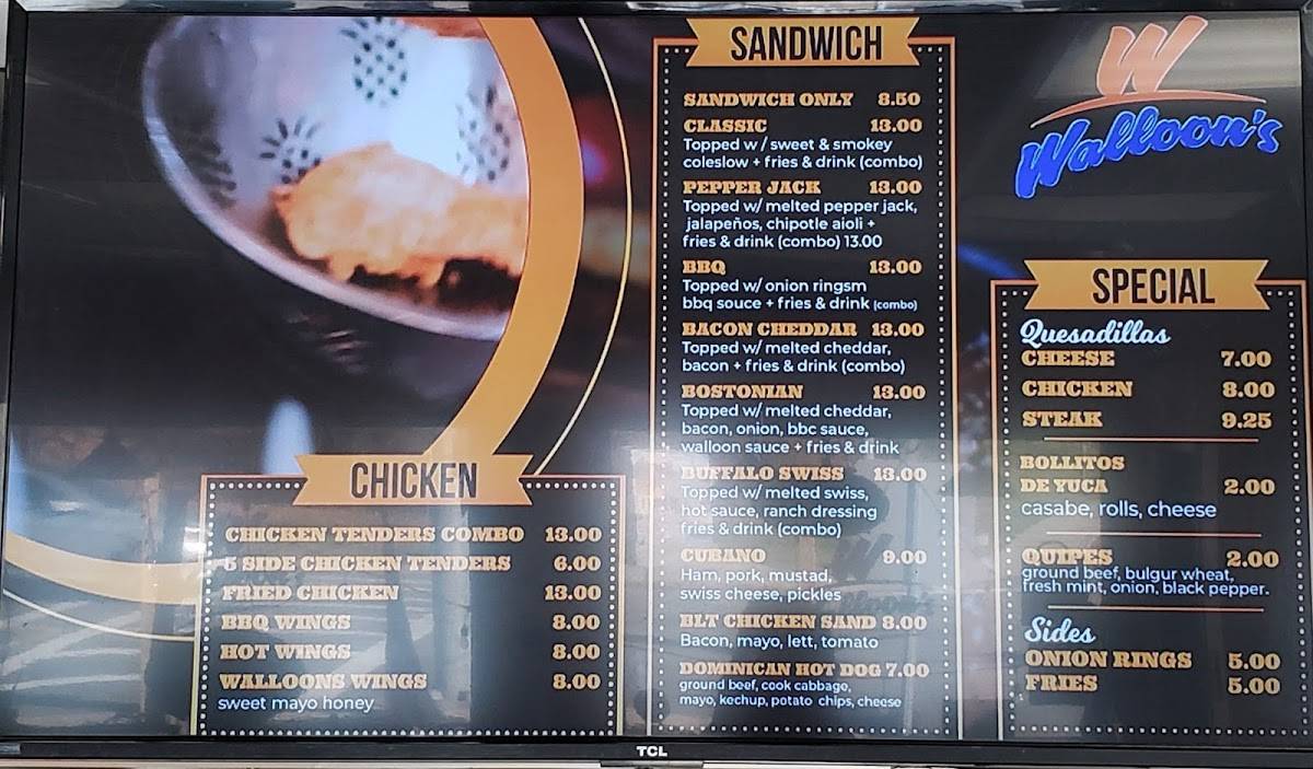 Menu at Walloon’s, Fried Chicken Sandwiches & Fries restaurant, Swampscott
