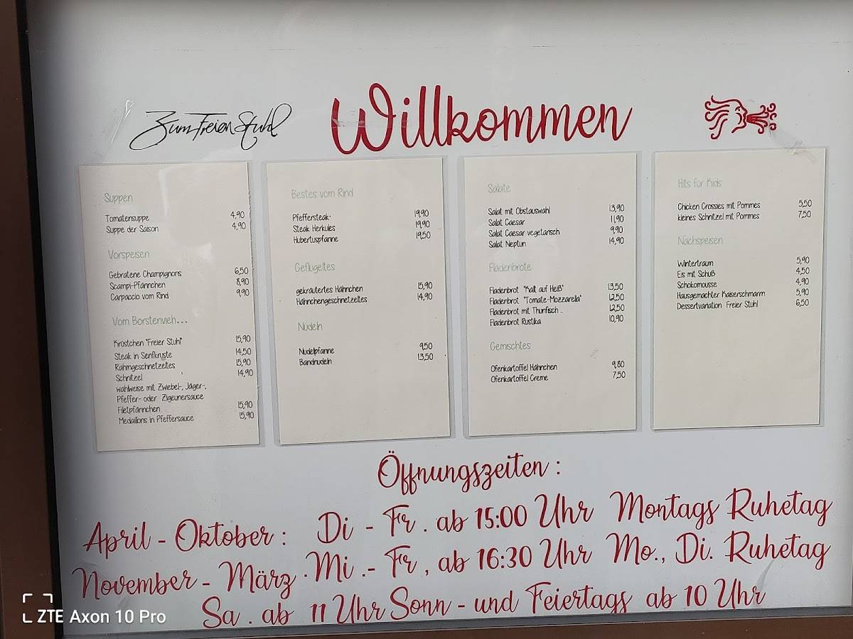 Speisekarte von Zum Freien Stuhl restaurant, Delbrück