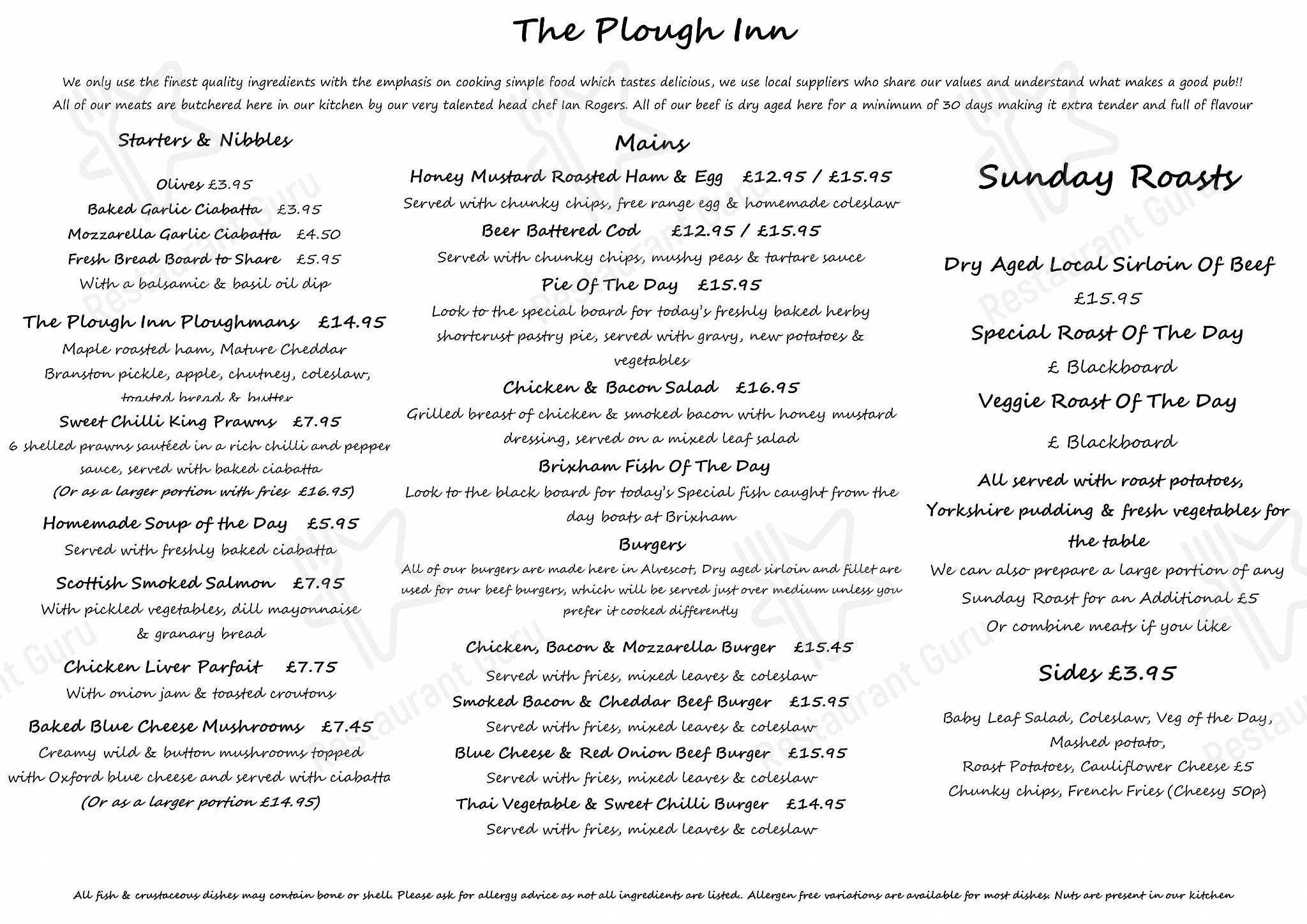 Menu at The Plough Inn Alvescot pub & bar, Clanfield, Main Rd