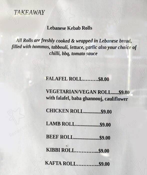 Wilson's Lebanese Restaurant menu