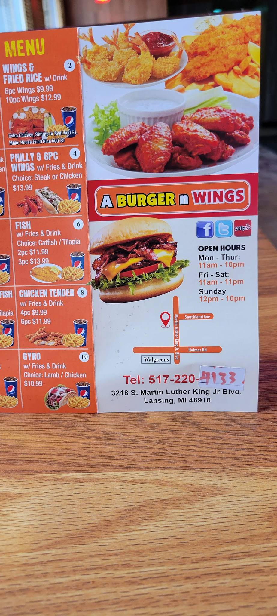 Menu at A Burger N Wings restaurant, Lansing