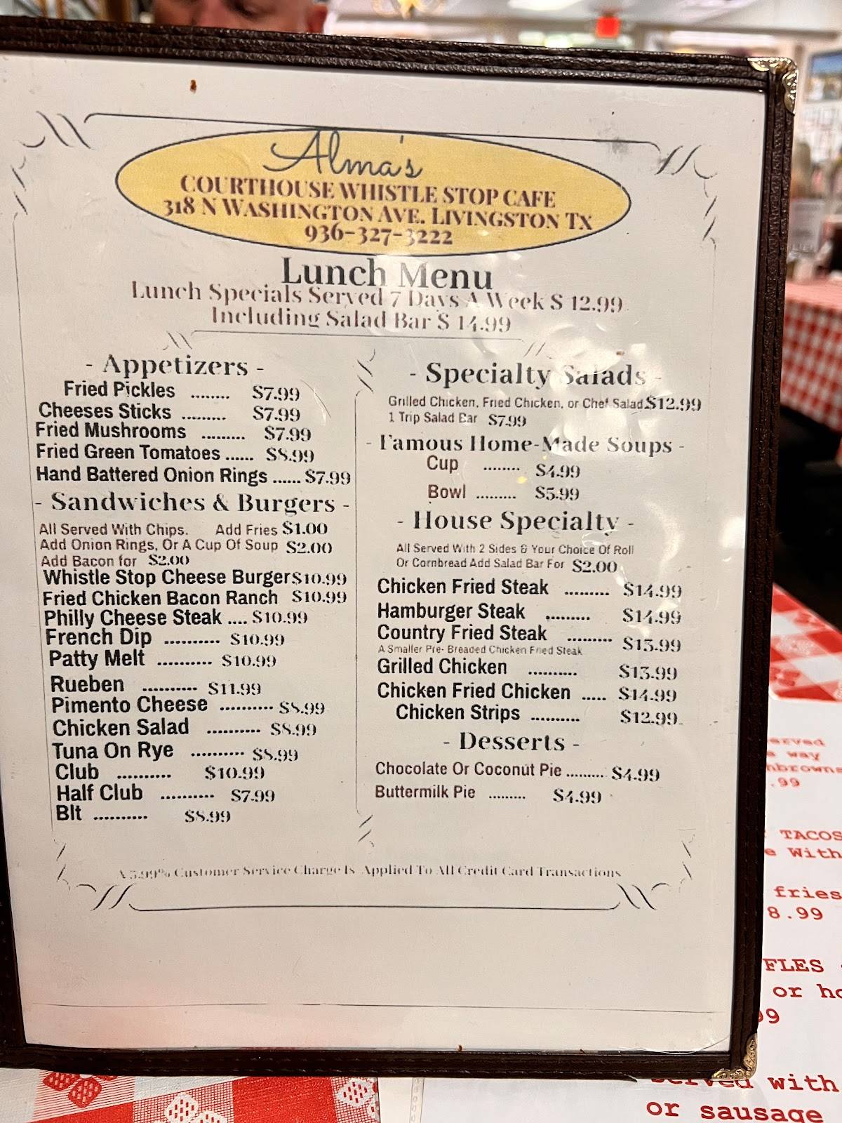 Menu at Courthouse Whistle Stop restaurant, Livingston