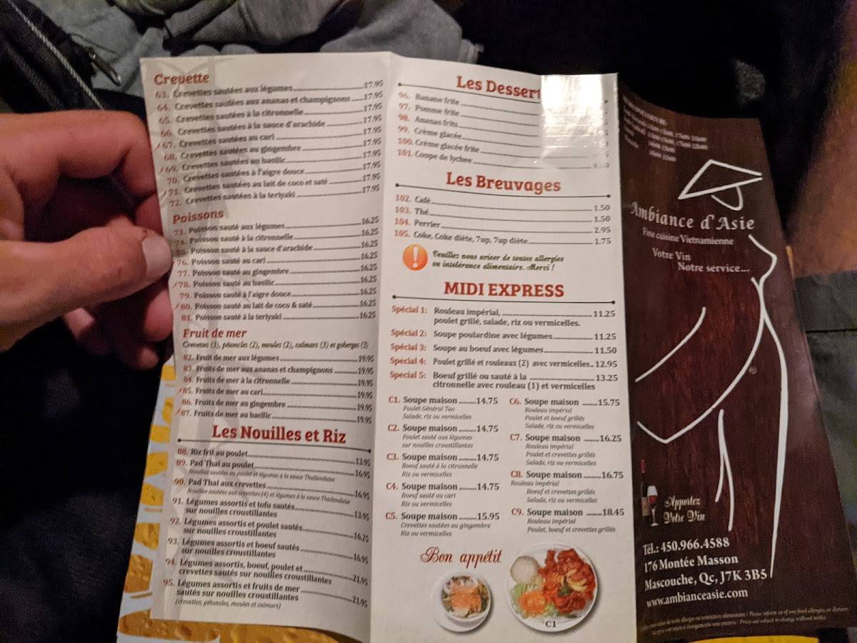 Menu at Ambiance D'Asie 88 restaurant, Mascouche
