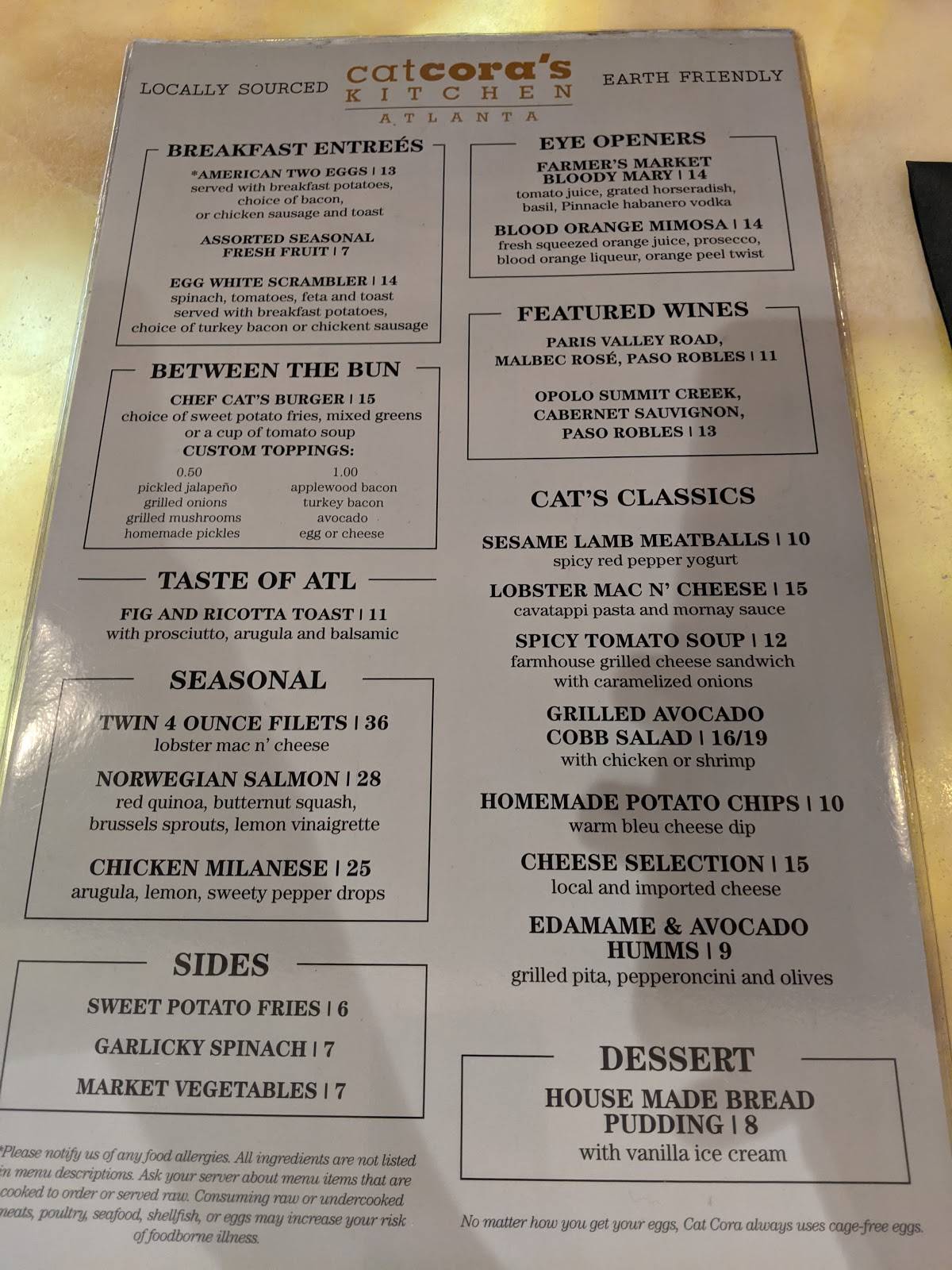 Menu at Cat Cora’s desserts, Atlanta, N Terminal Pkwy