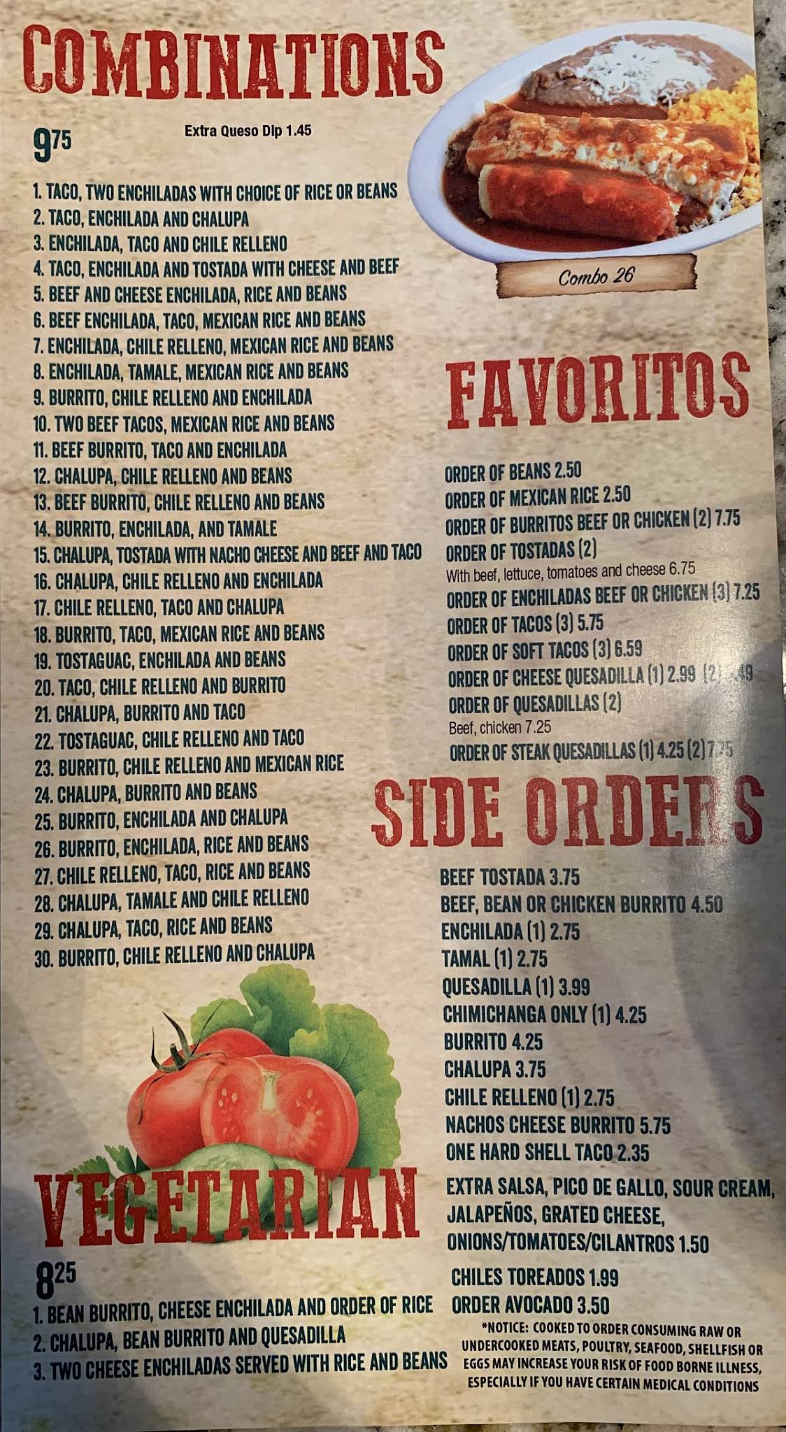 Menu at Azteca Grill restaurant, Lake Wylie