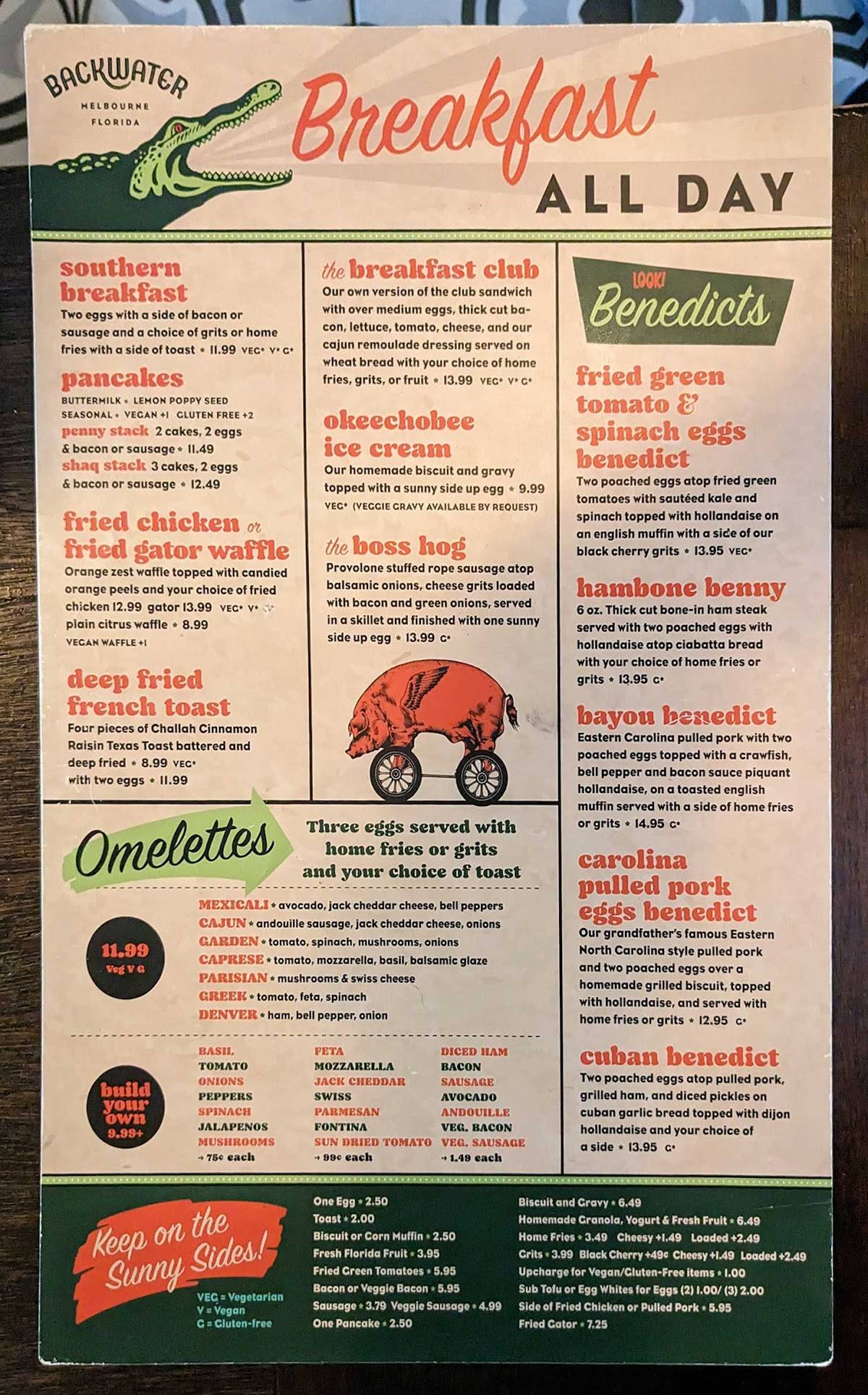 Menu at Backwater Wickham Road cafe, Melbourne