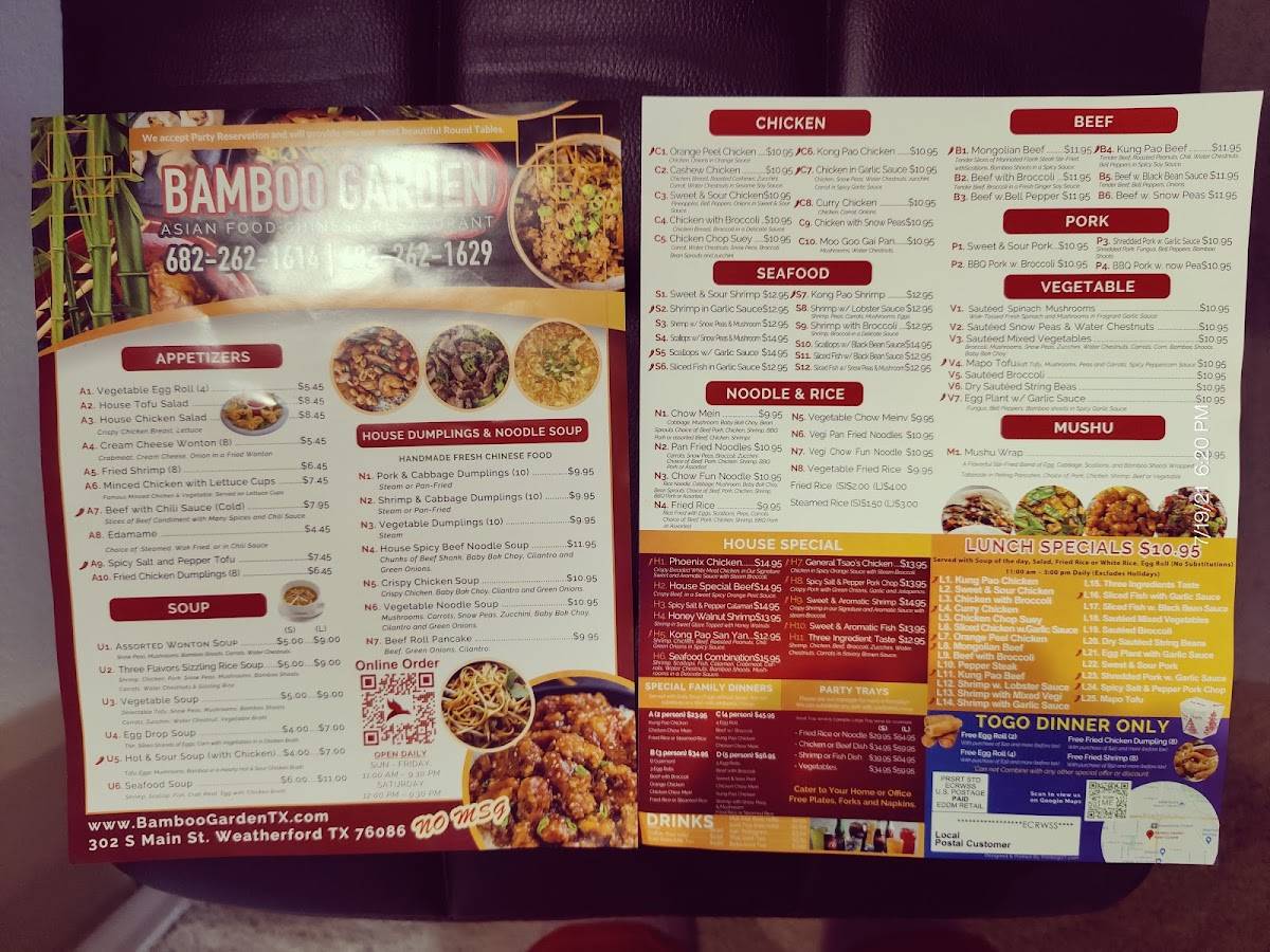 Menu at Bamboo Garden Asian Cuisine restaurant, Weatherford