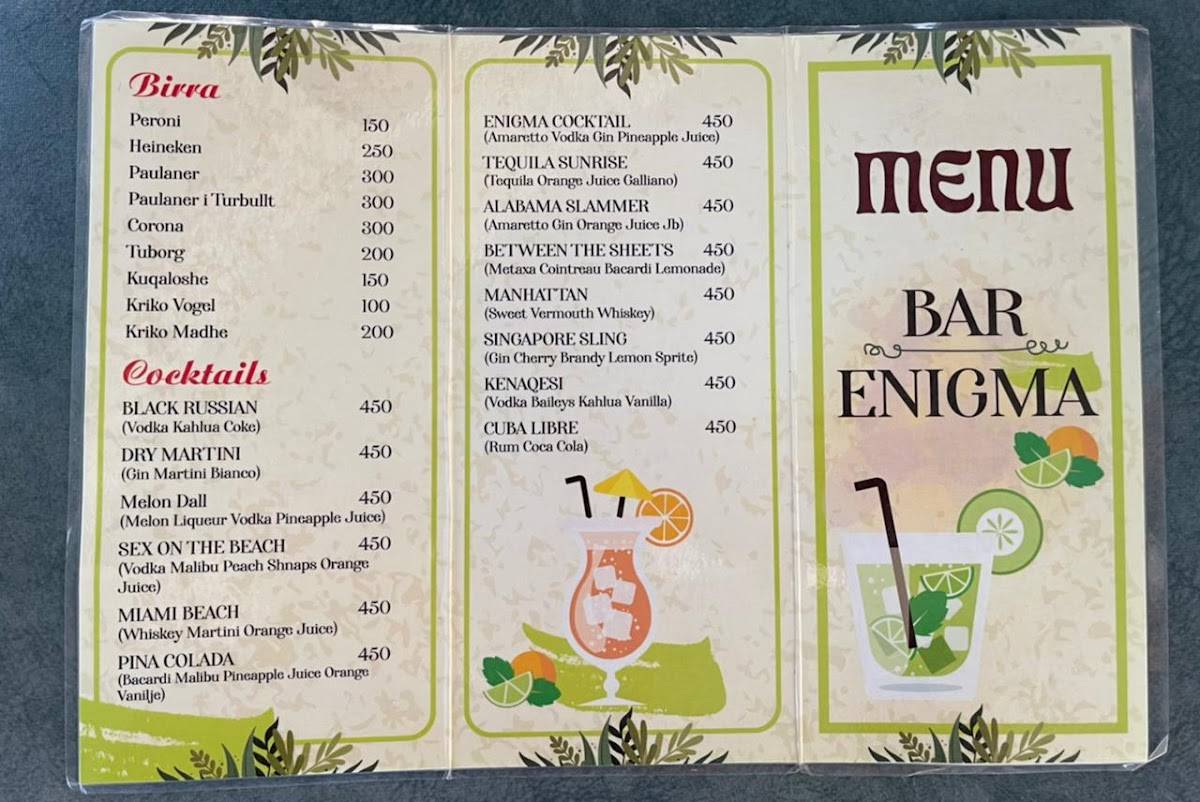 Menu at Bar Enigma, Lezhë District