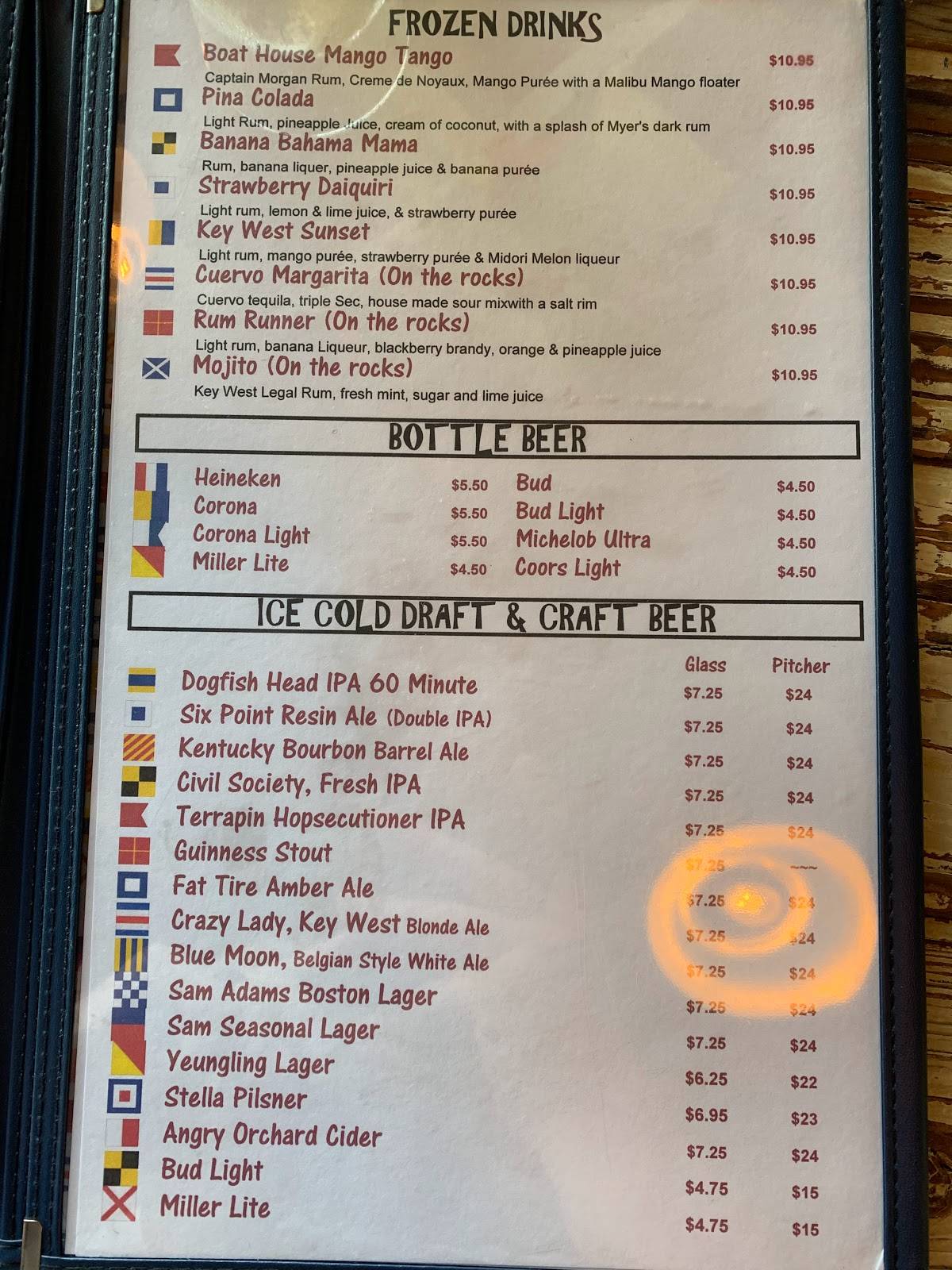 Menu at Boat House Bar & Grill, Key West, 220 Margaret Street