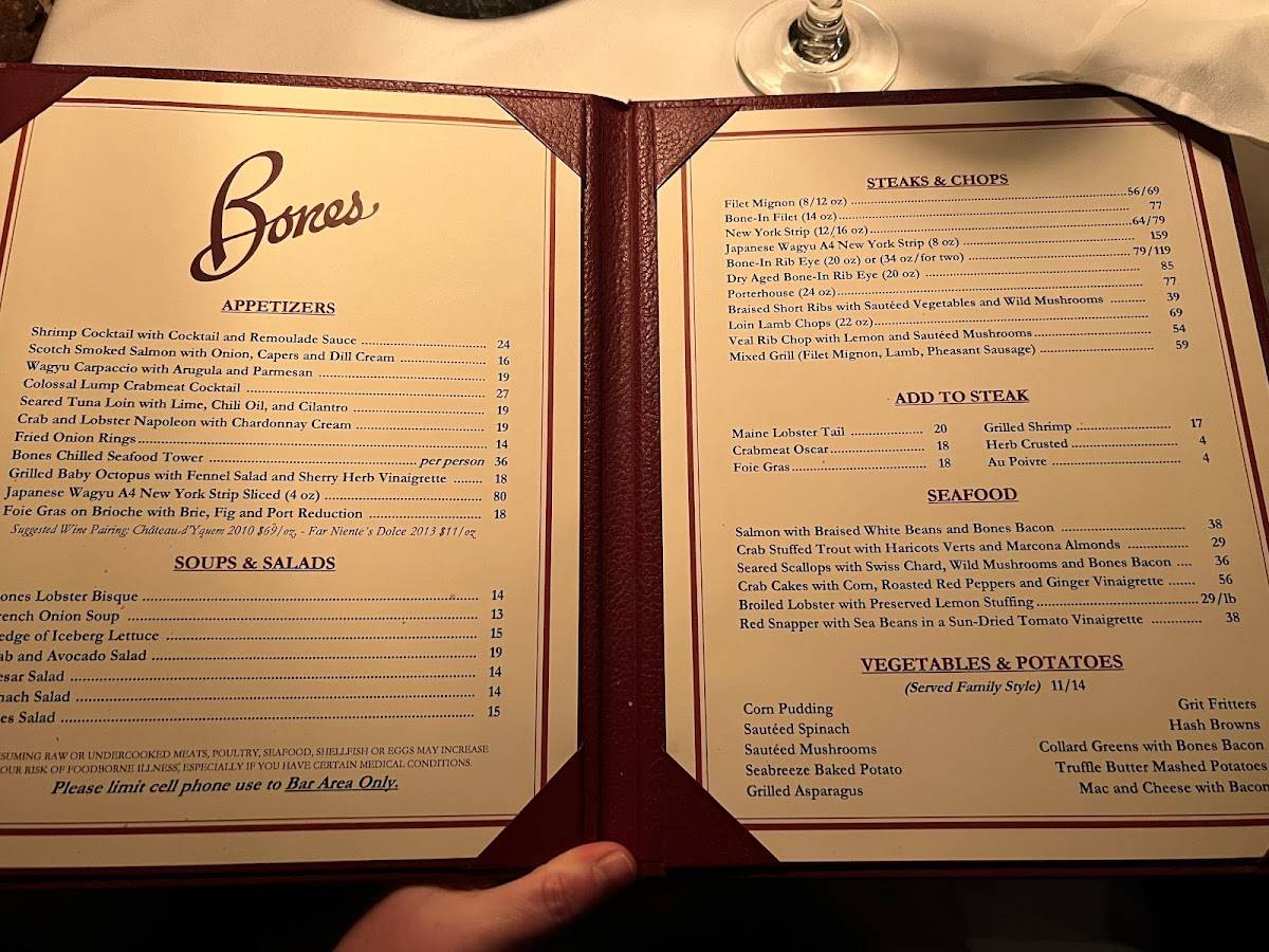 Menu At Bones Restaurant Atlanta 1504