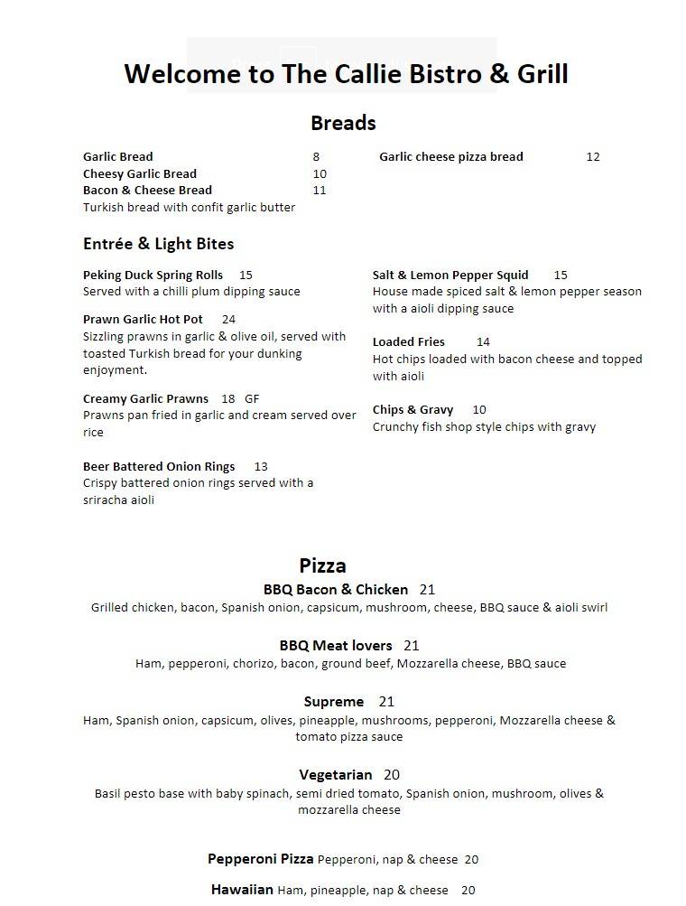 Menu at CALEDONIA HOTEL CESSNOCK restaurant, Aberdare