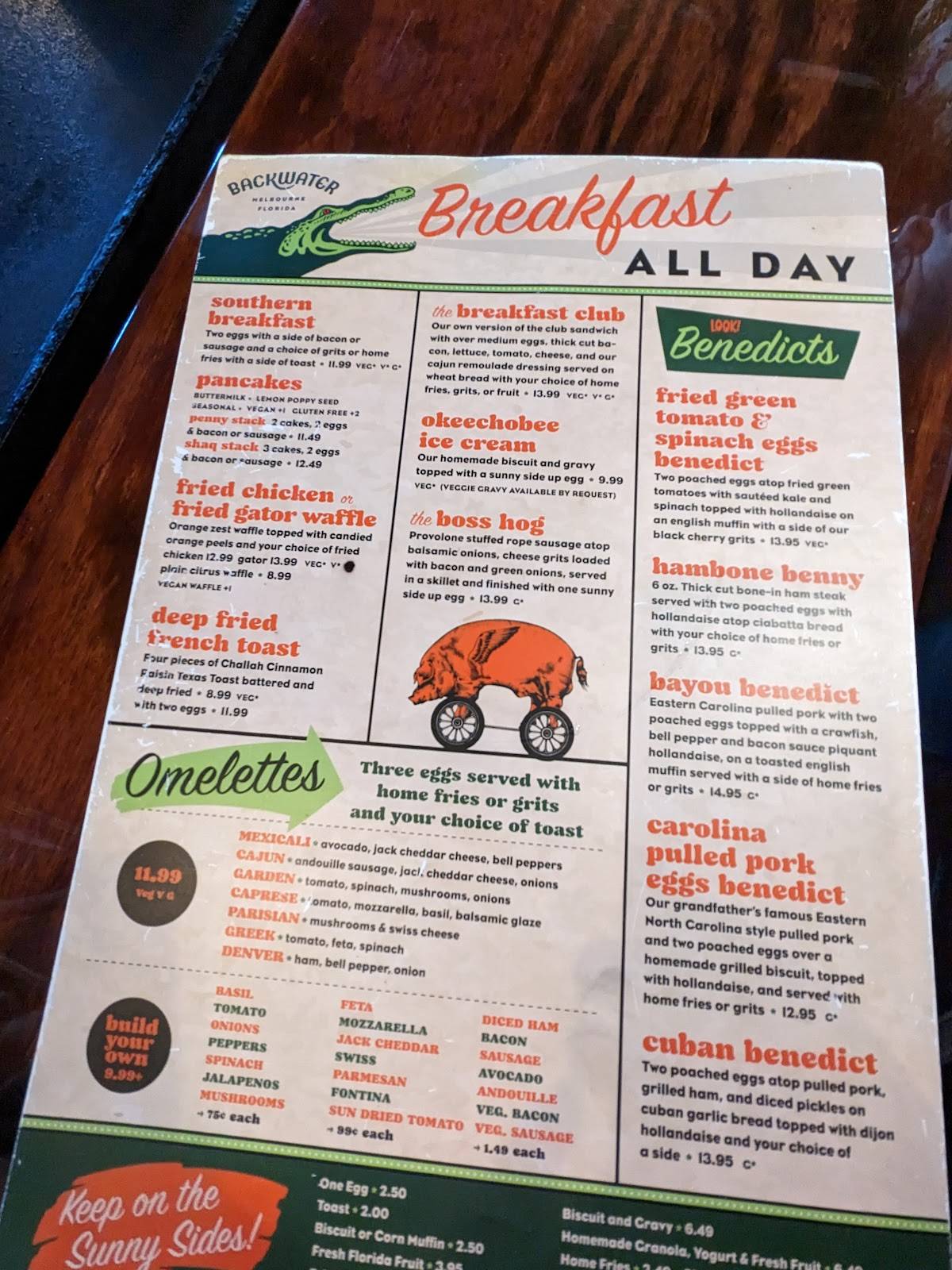 Menu at Backwater Wickham Road cafe, Melbourne