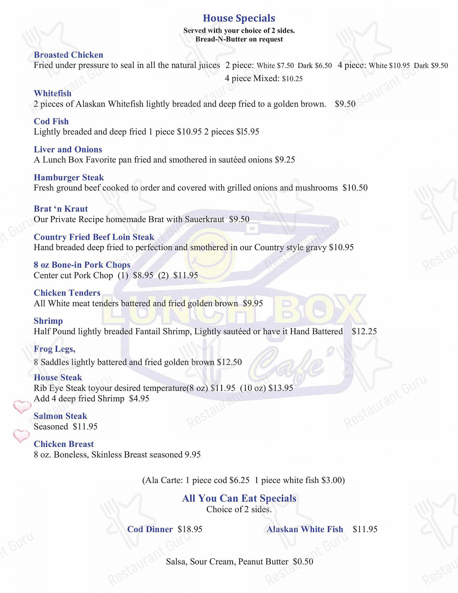 Menu at Lunch Box Cafe, Fort Wayne, Coldwater Rd