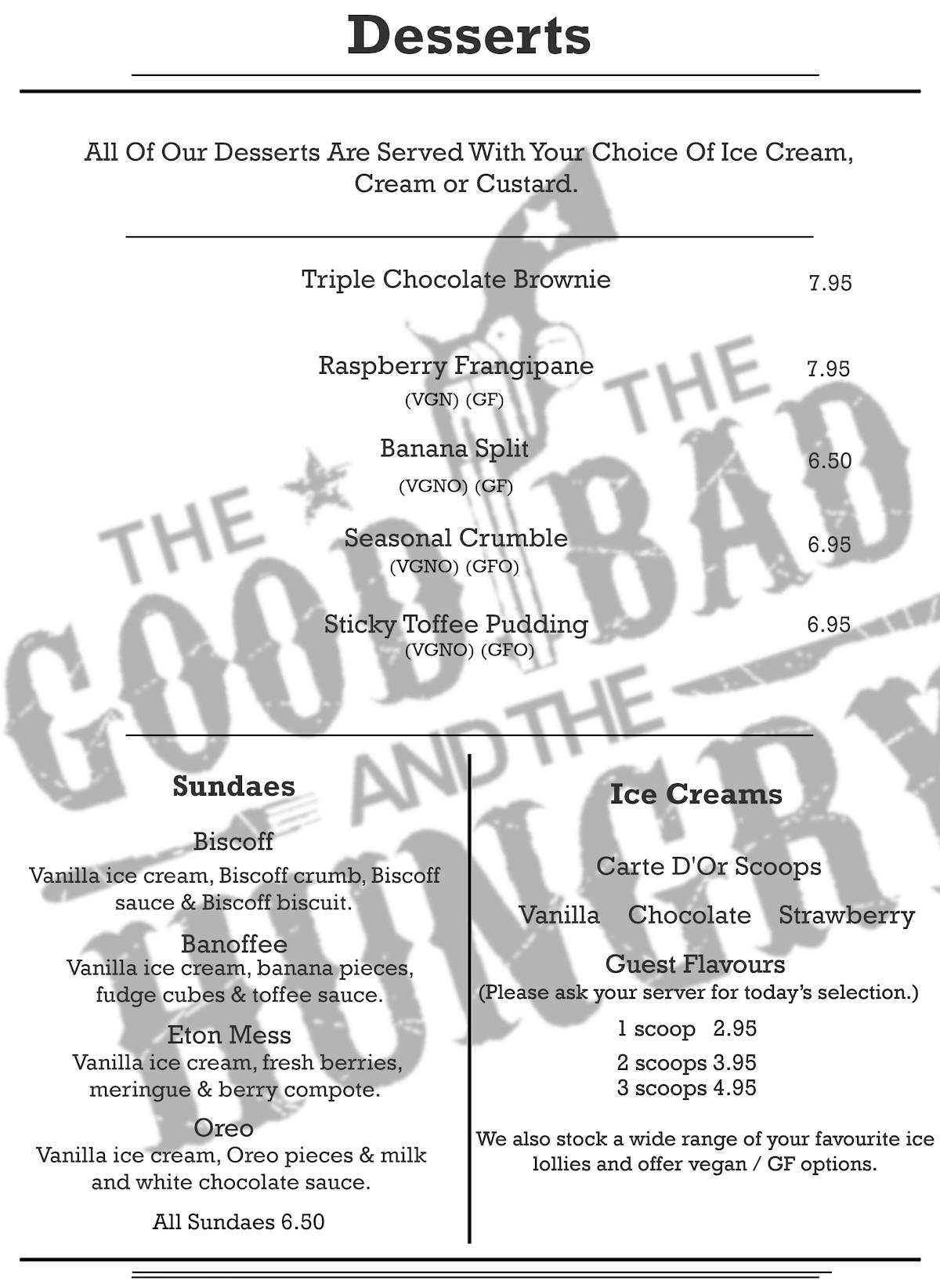 Menu at The Good The Bad & The Hungry cafe, Fressingfield