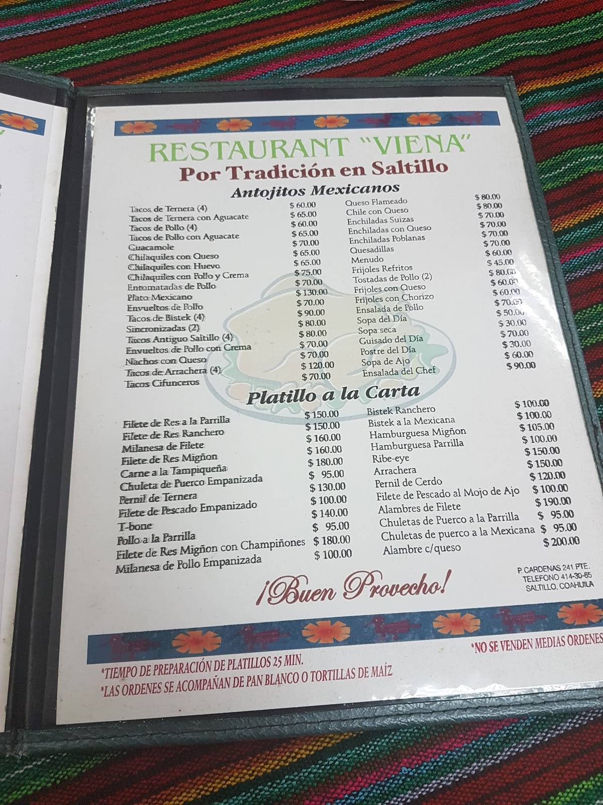 Carta De Café Viena Saltillo 
