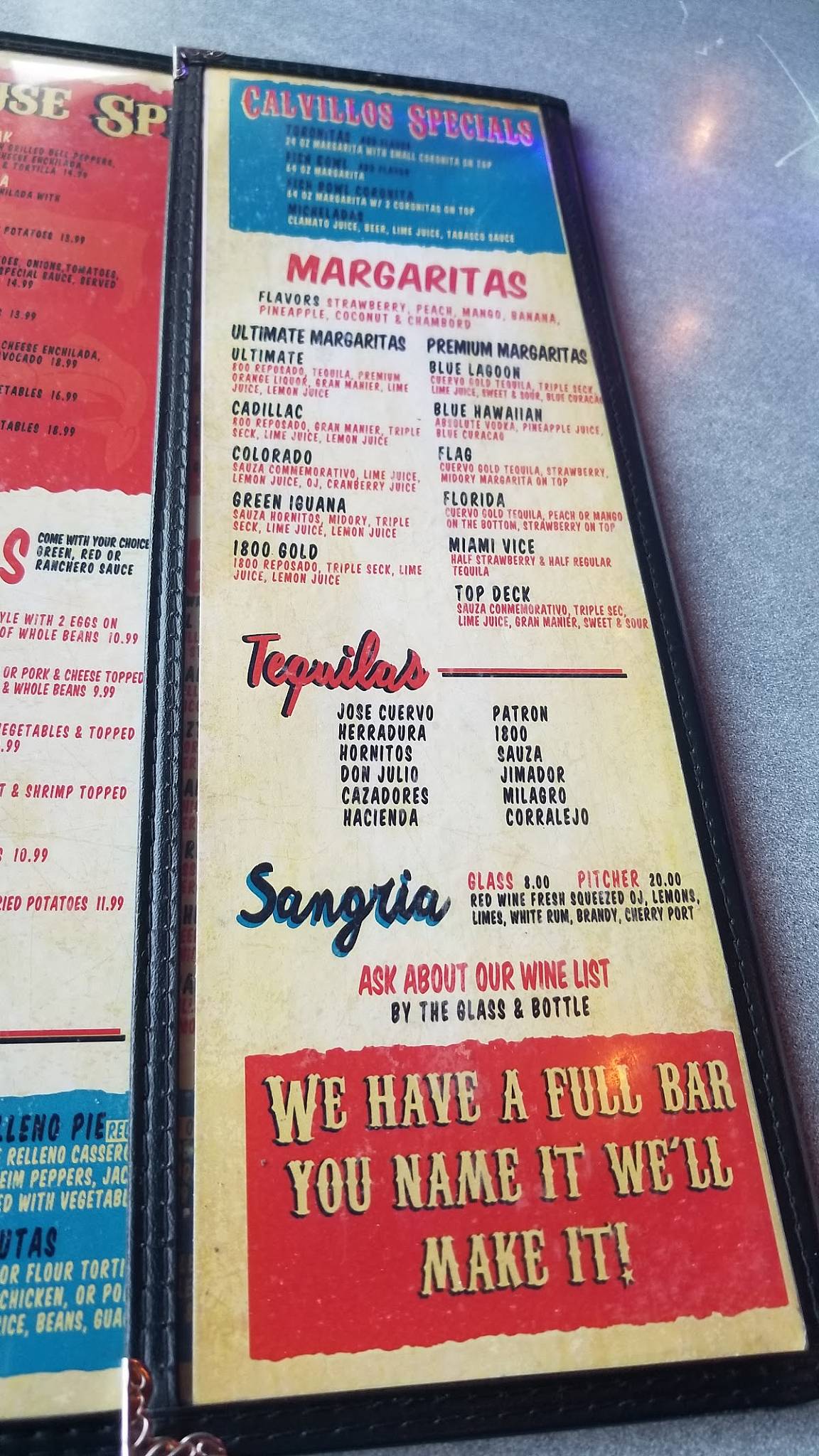 Menu at Calvillo's Mexican Restaurant, Alamosa