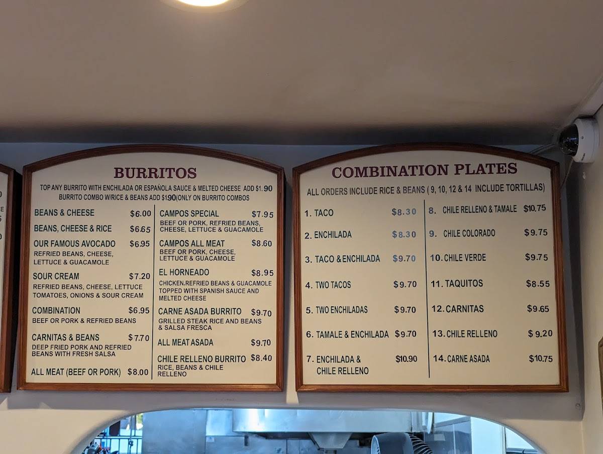 Menu at Campos Famous Burritos restaurant, Simi Valley