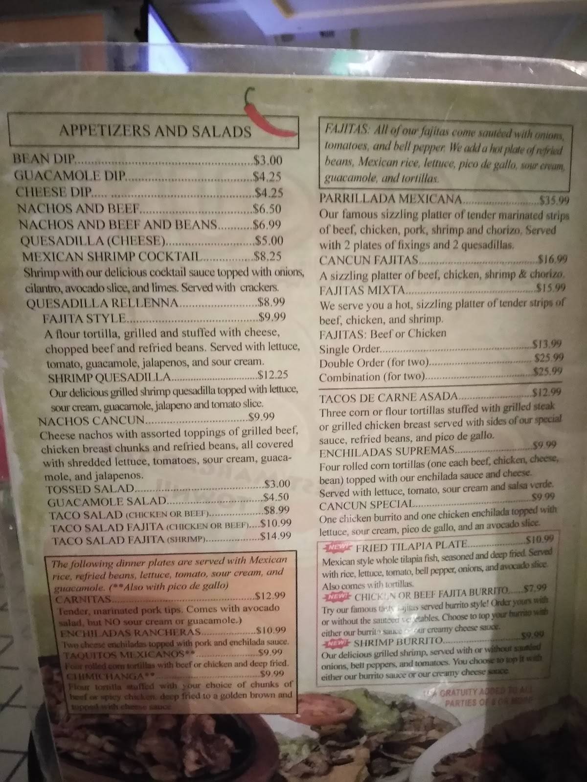 Menu at Cancun Mexican Restaurant, Lake Charles