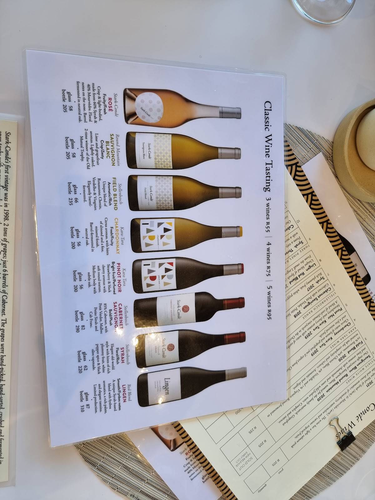 Menu at Postcard Café at StarkCondé Wines cafe, Stellenbosch