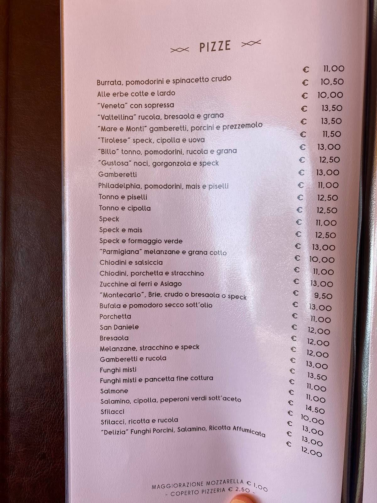 Menu da Ristorante Pizzeria alla Torre, Castelfranco