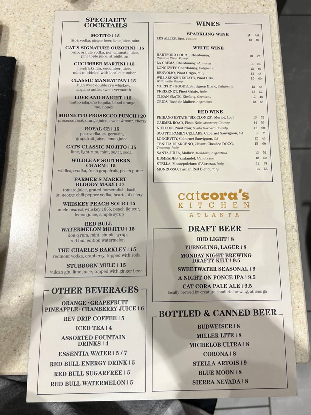 Menu at Cat Cora’s desserts, Atlanta, N Terminal Pkwy
