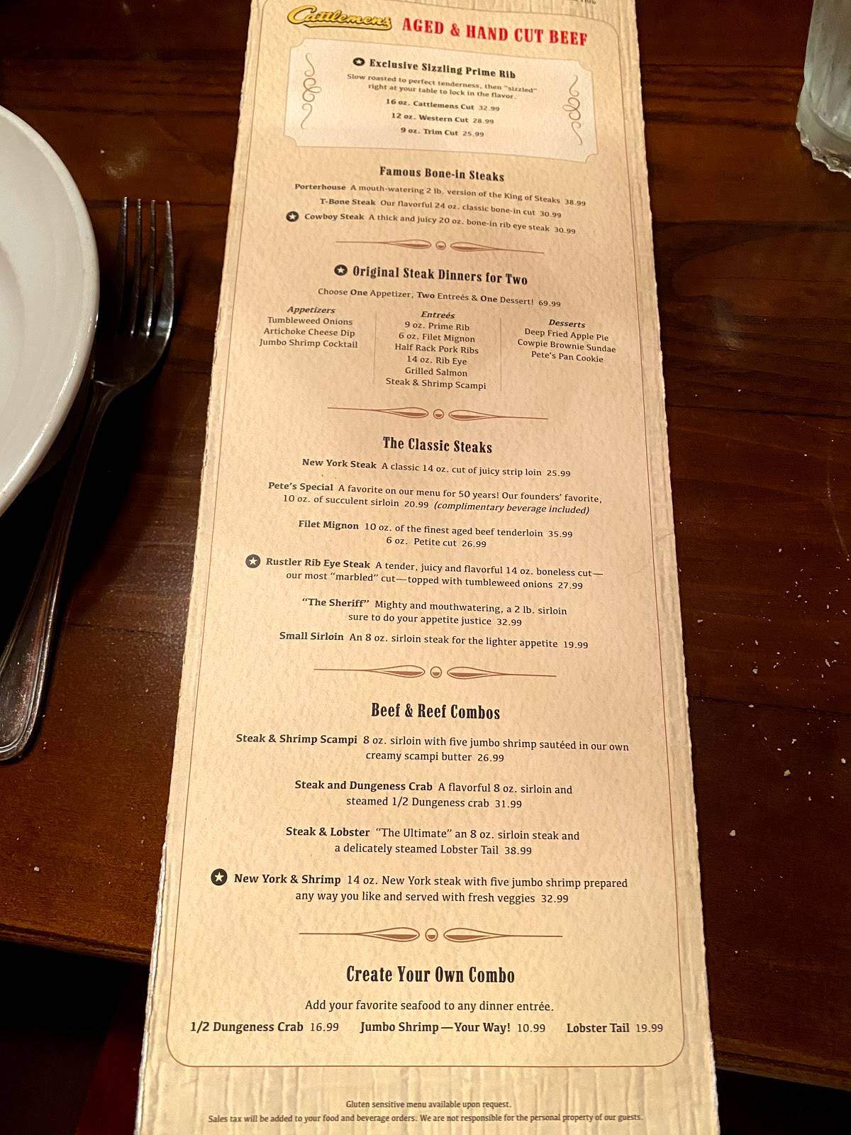 Menu at Cattlemens Restaurant, Roseville