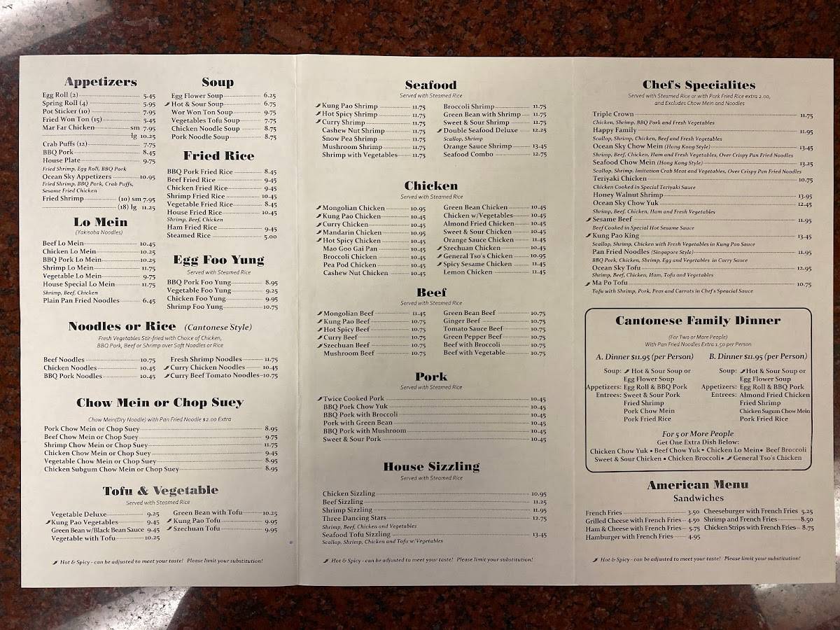 Menu at Ocean Sky restaurant, Chehalis, 601 N National Ave