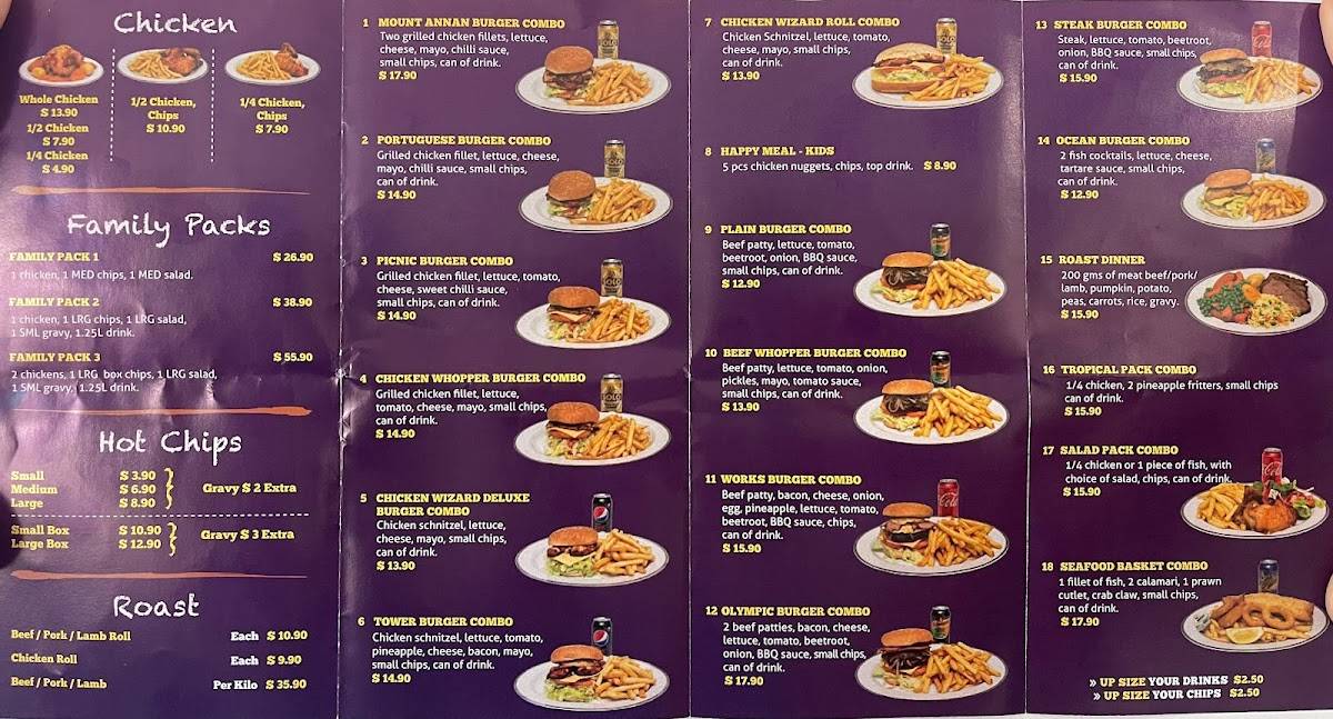 Menu at Chicken Wizard restaurant, Mount Annan