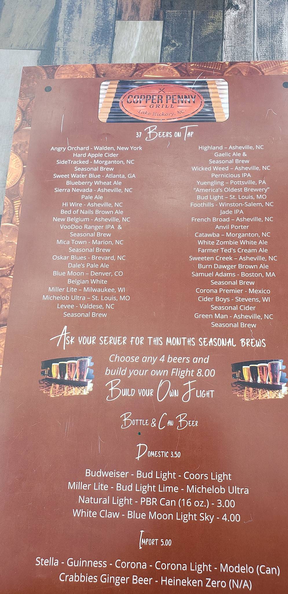 Menu at Copper Penny Grill restaurant, Rhodhiss