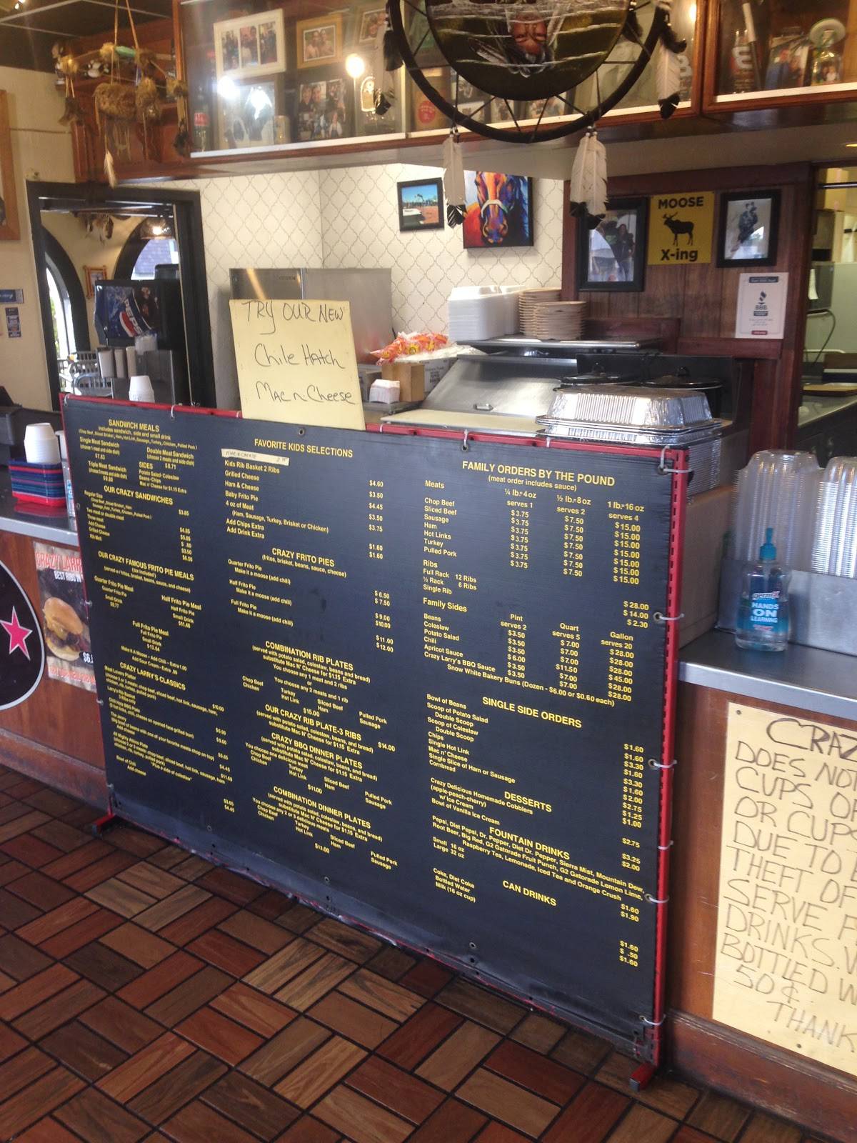 Menu at Crazy Larry's Barbecue, Amarillo