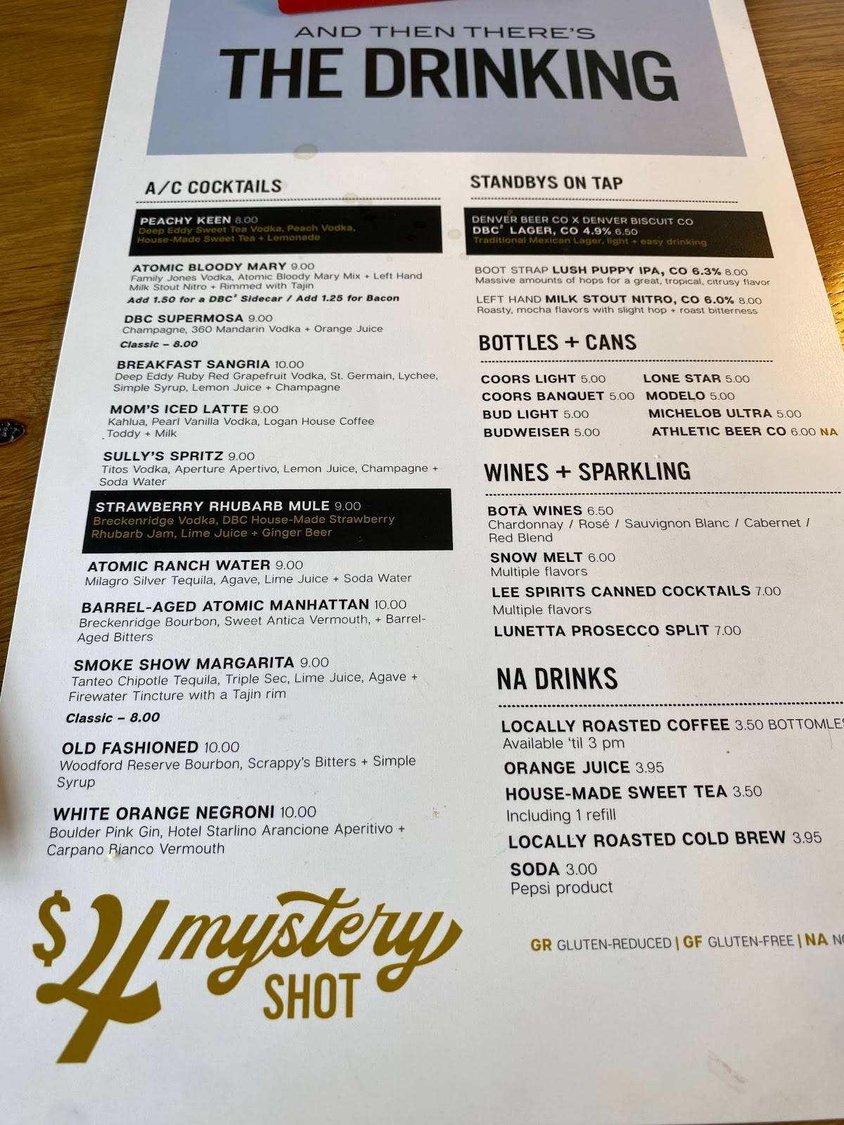 Menu at Atomic Cowboy home of Denver Biscuit Co & Fat Sully's NY Pizza