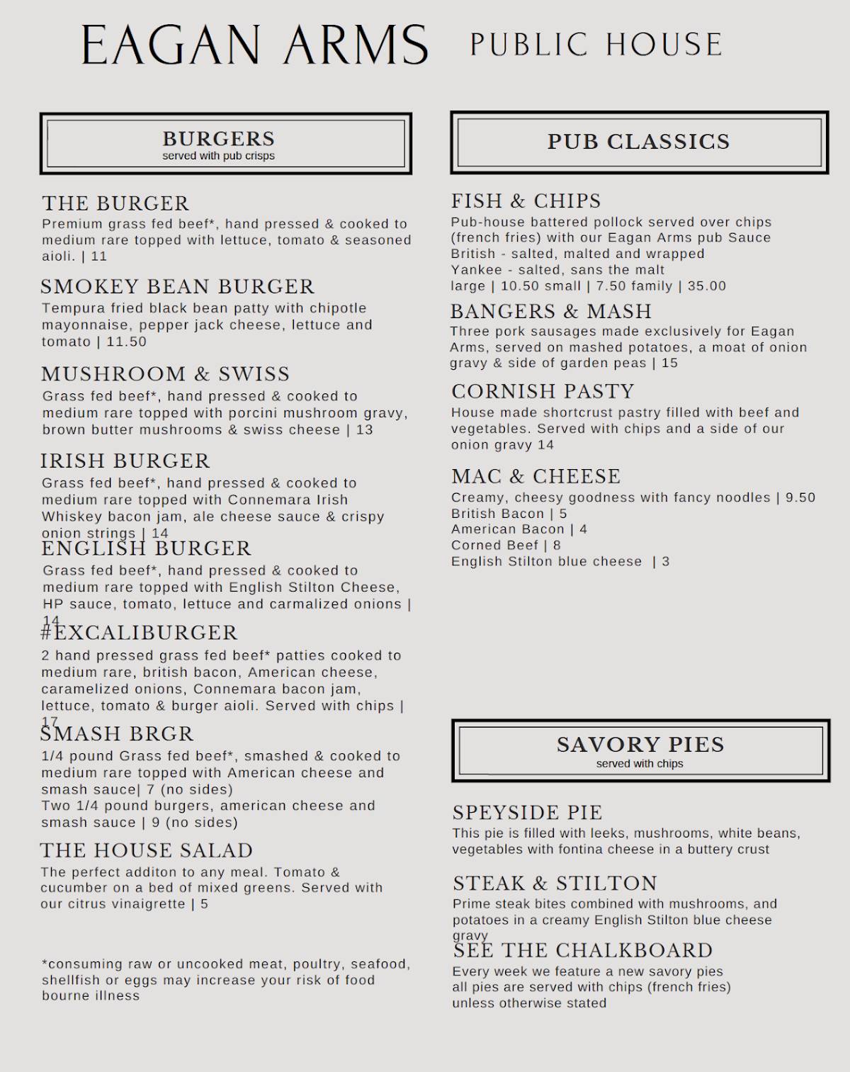 Menu at Eagan Arms Public House, Eagan
