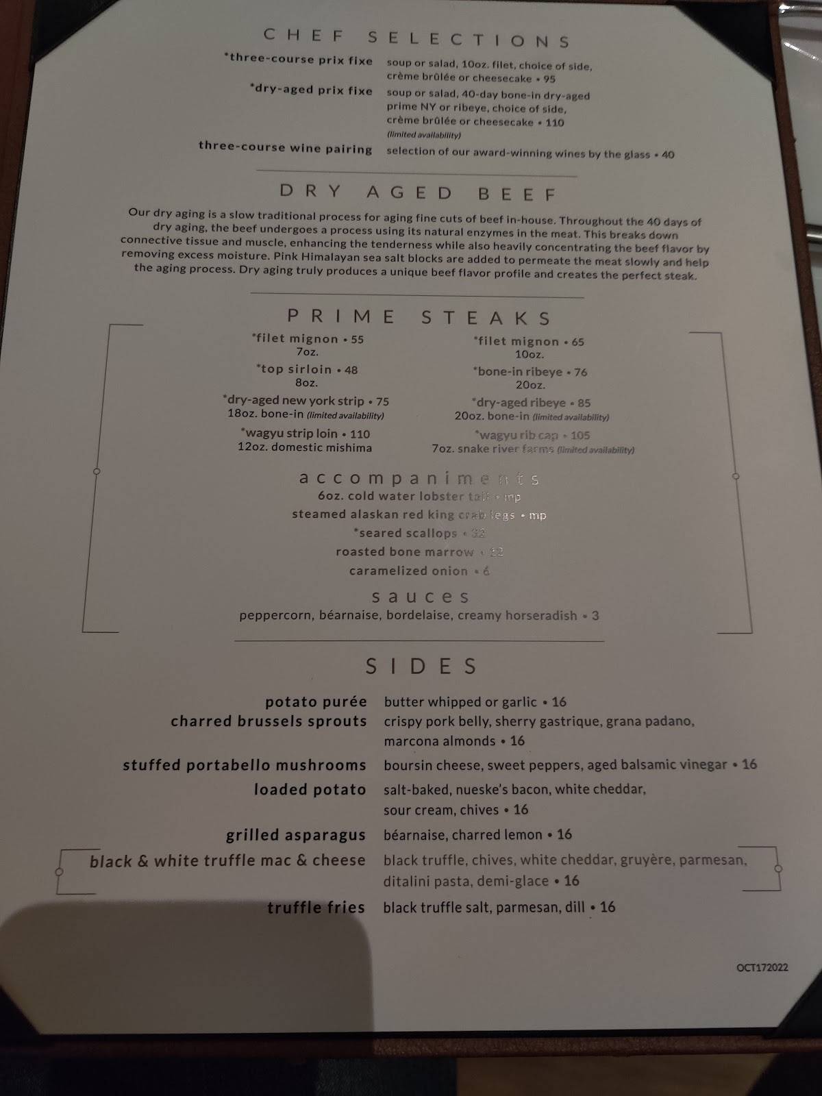 Menu at Edge Steakhouse, Las Vegas