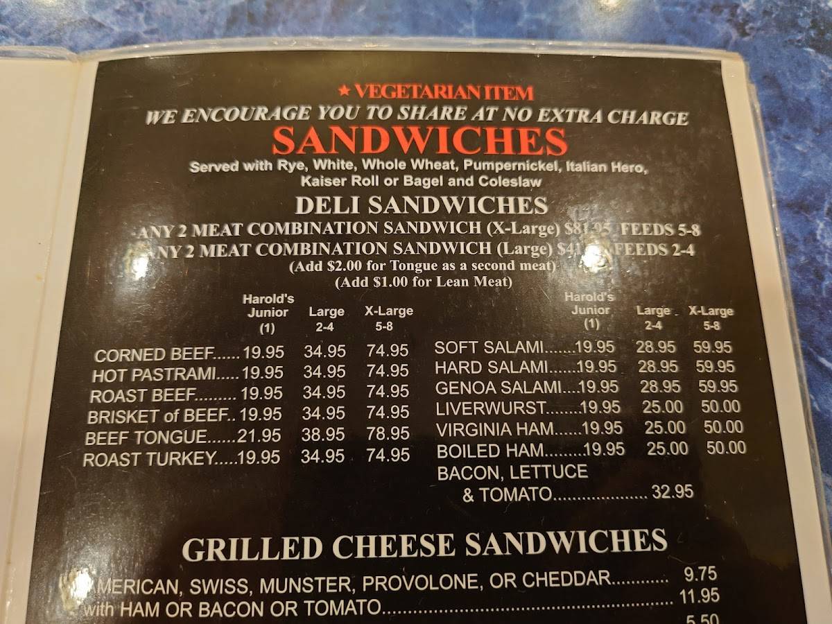 Menu at Harold's New York Deli restaurant, Edison, King Post Rd