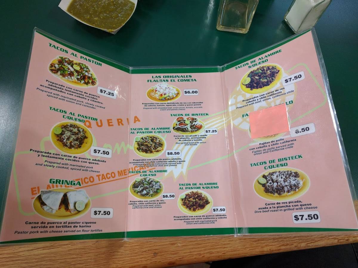 Menu at El Cometa restaurant, El Paso, Viscount Blvd
