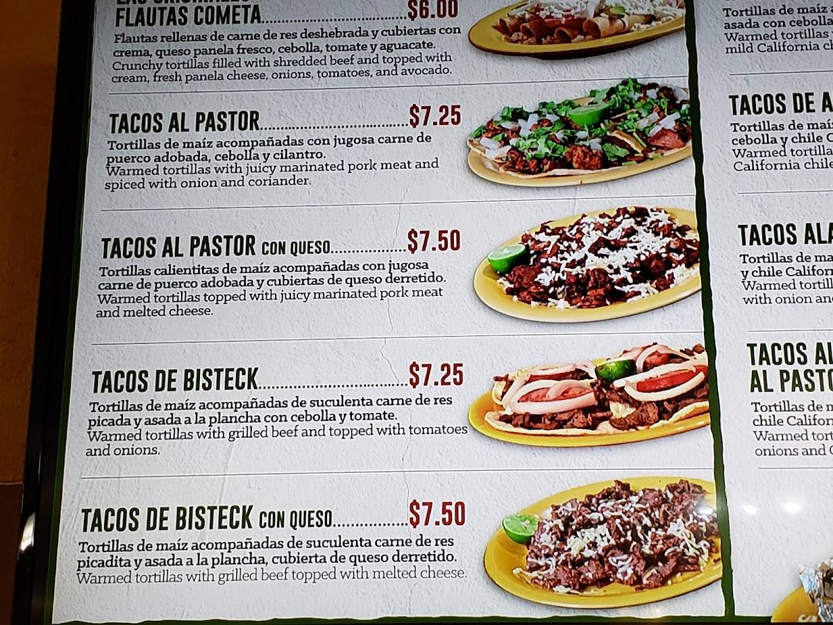 Menu at El Cometa restaurant, El Paso, Viscount Blvd