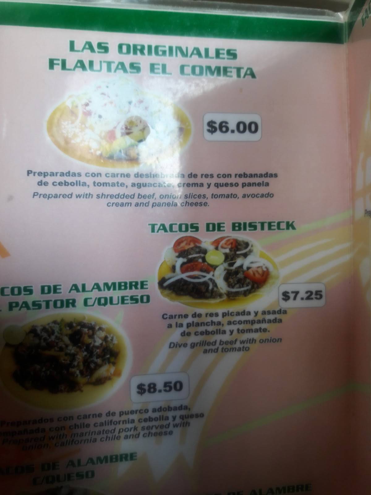 Menu at El Cometa restaurant, El Paso, Viscount Blvd