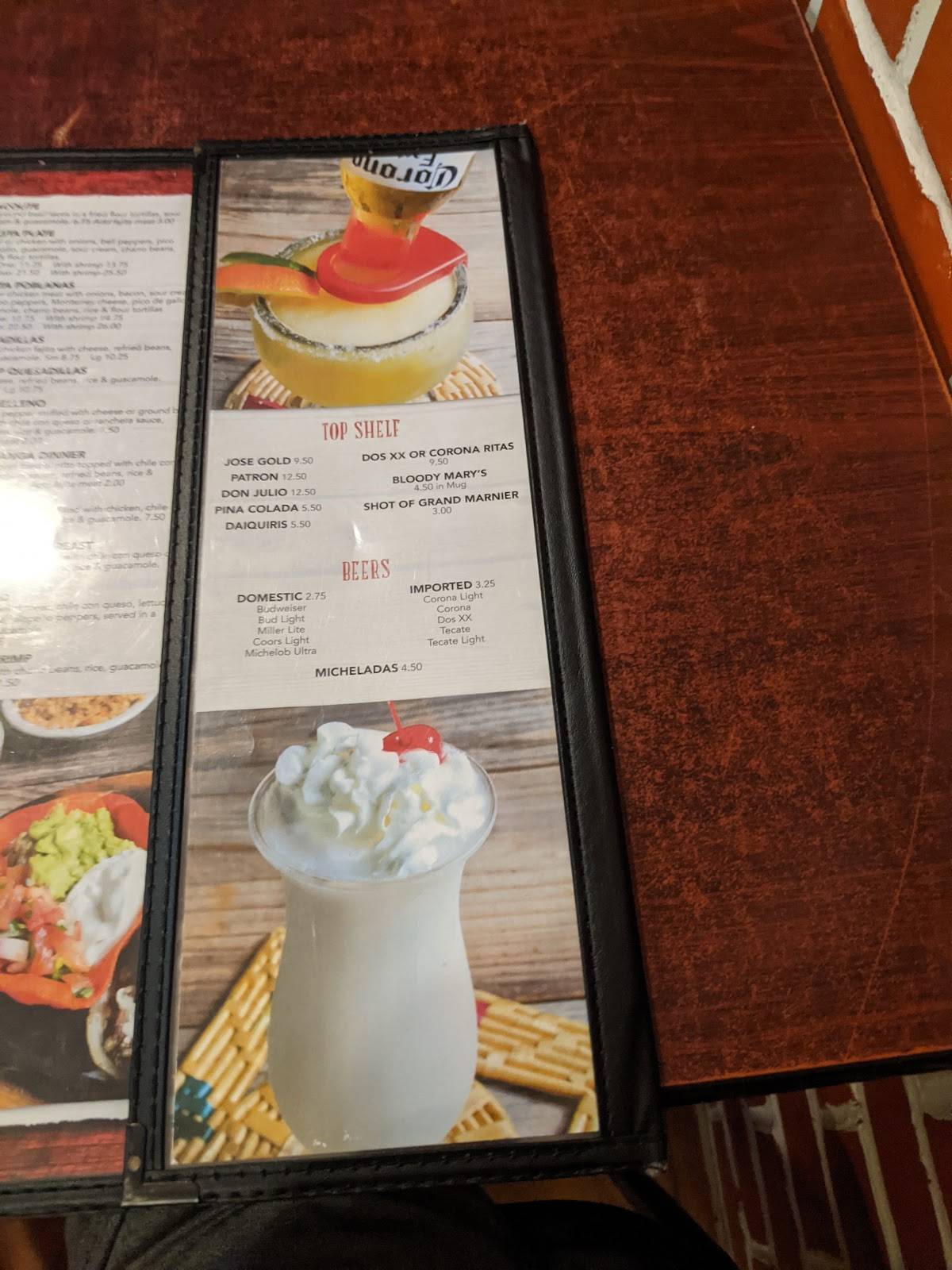 Menu at El Mante restaurant, Onalaska, U.S. Hwy 190