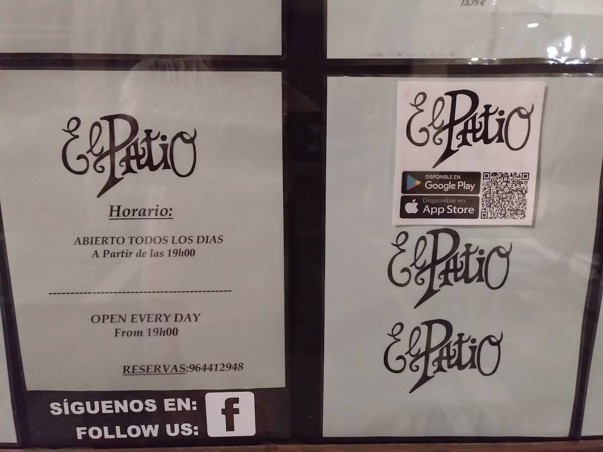 Carta del restaurante El Patio Alcocéber