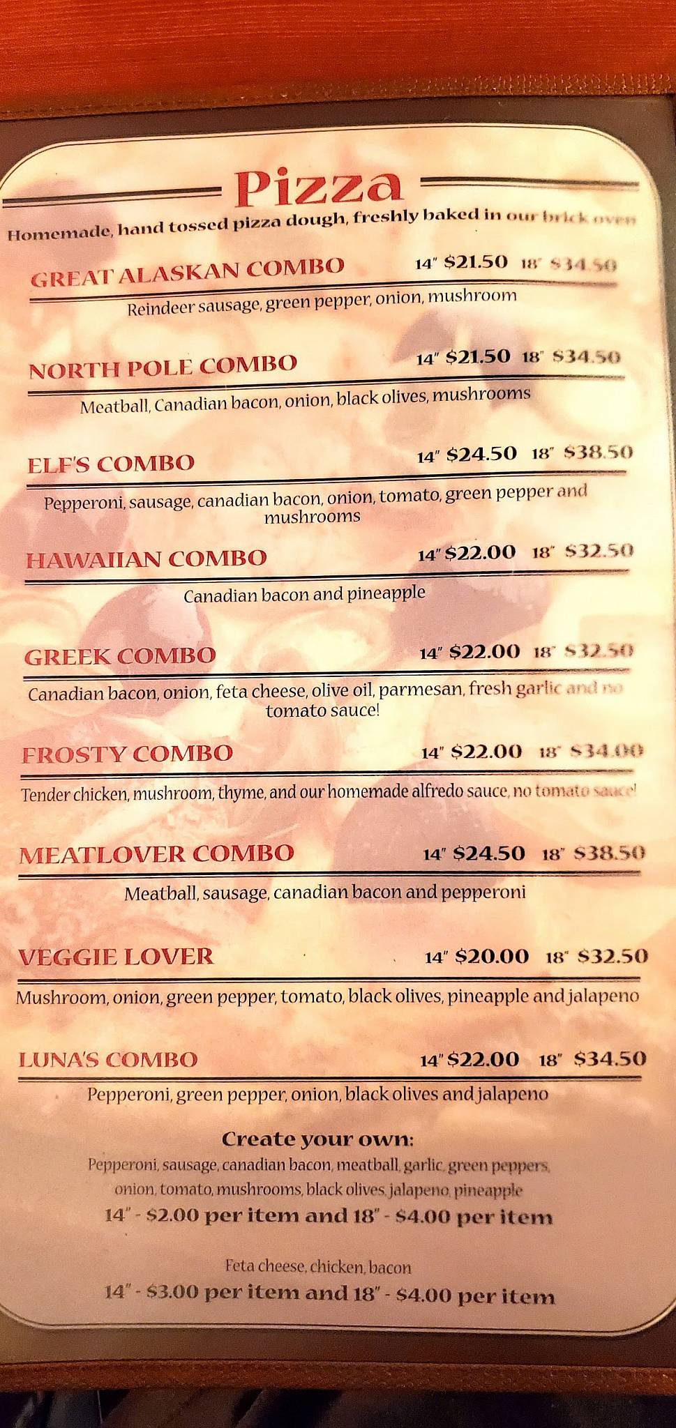 Menu at Elf's Den Restaurant & Lounge, North Pole