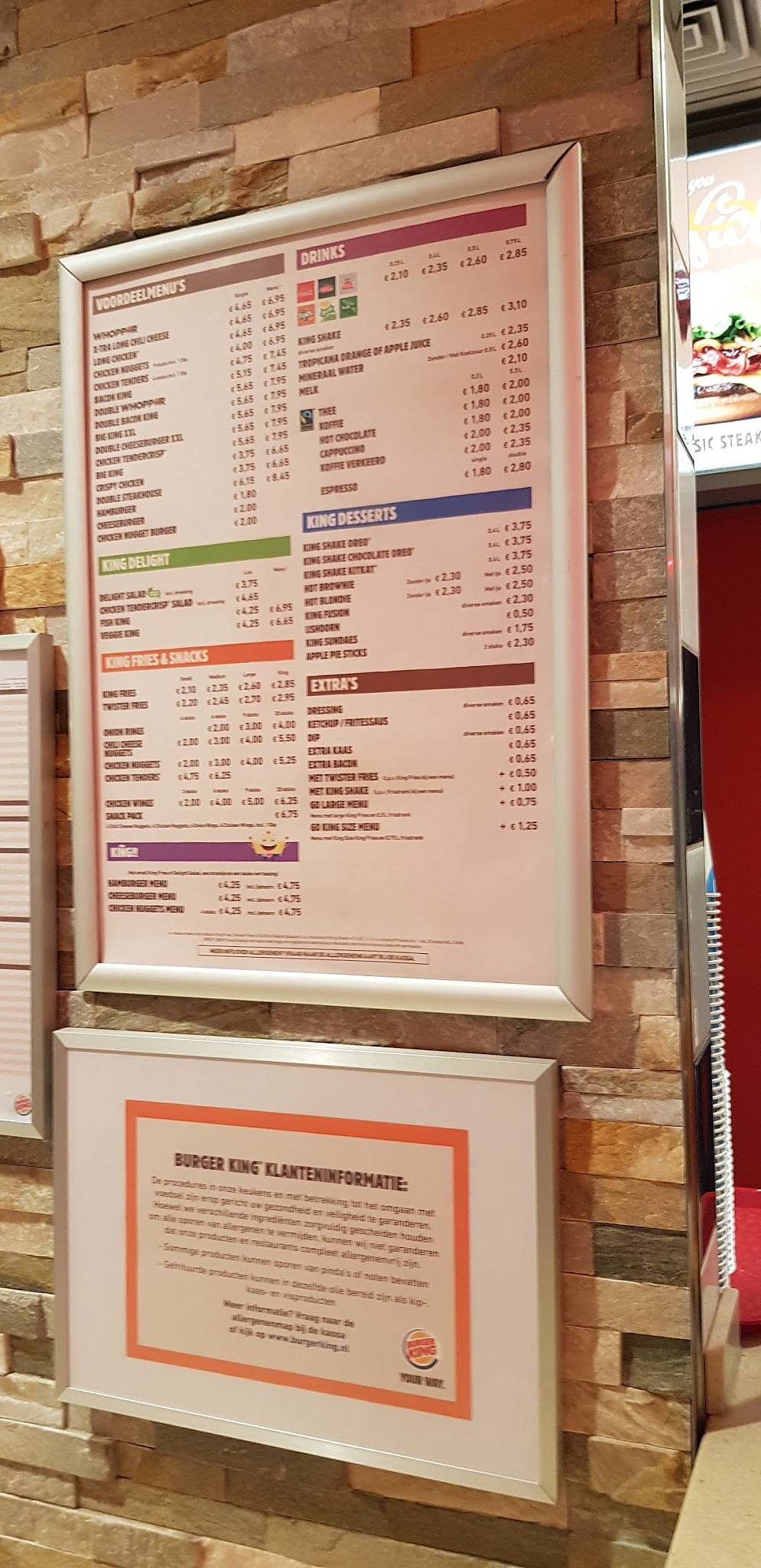 Speisekarte von Burger King, Emmen, Raadhuisplein 61