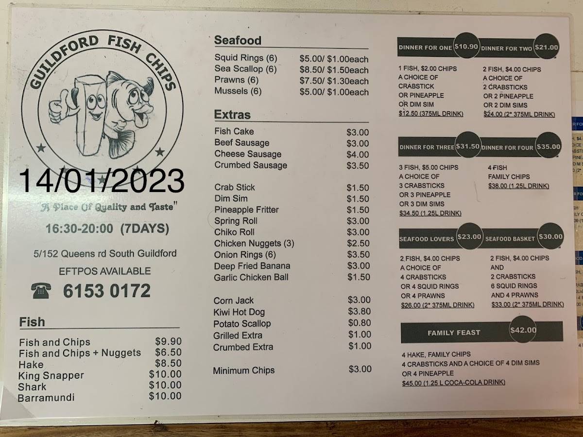 Menu at Guildford Fish & Chips fast food, South Guildford