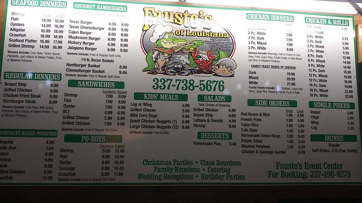 Menu at Fausto's Family Restaurant, Kinder, US165