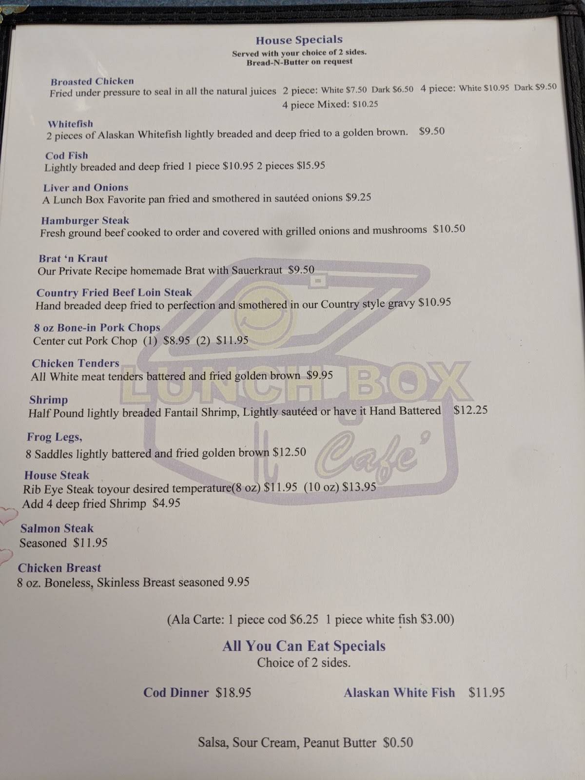 Menu at Lunch Box Cafe, Fort Wayne, Coldwater Rd